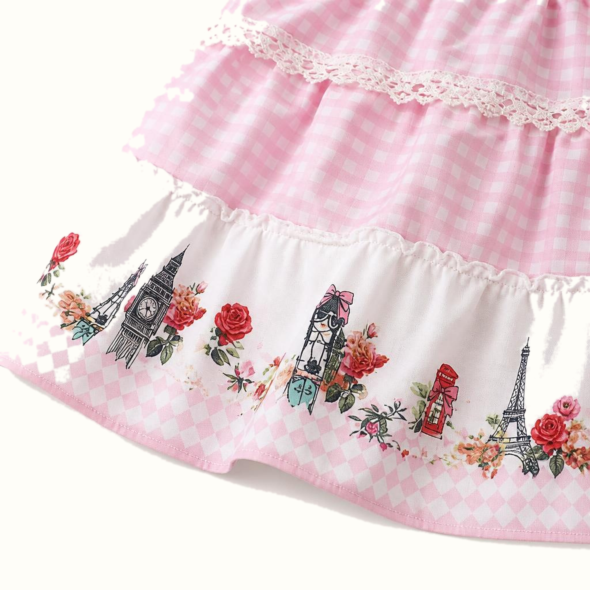 Girls' Lace-Panel Landmark-Print Dress & Matching Leggings Set - ZAH-1221