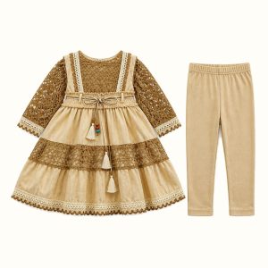 Girls' Openwork-Lace Tiered Dress & Matching Leggings Set - ZAH-1226
