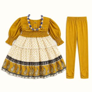 Girls' Beaded Ethnic-Print Dress & Matching Leggings Set - ZAH-1238