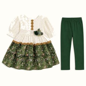 Girls' Eyelet Paisley-Print Dress & Matching Leggings Set - ZAH-1241