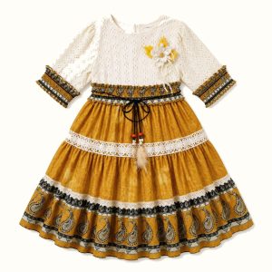 Girls' Eyelet Ethnic Tiered Maxi Dress - ZAH-1244