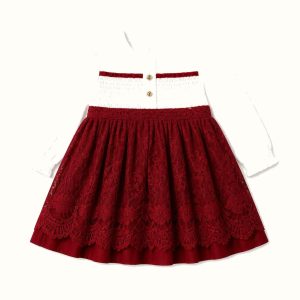 Girls' Color-Block Smocked Floral-Lace Long-Sleeve Dress - ZAH-1245