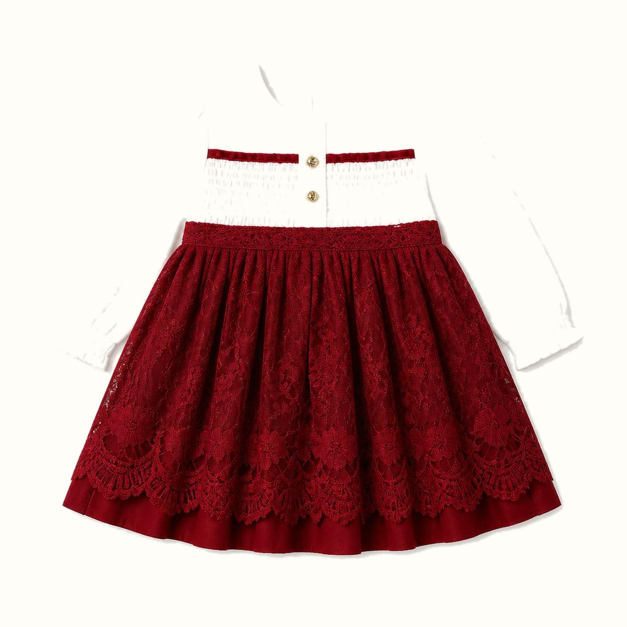 Girls' Color-Block Smocked Floral-Lace Long-Sleeve Dress - ZAH-1245