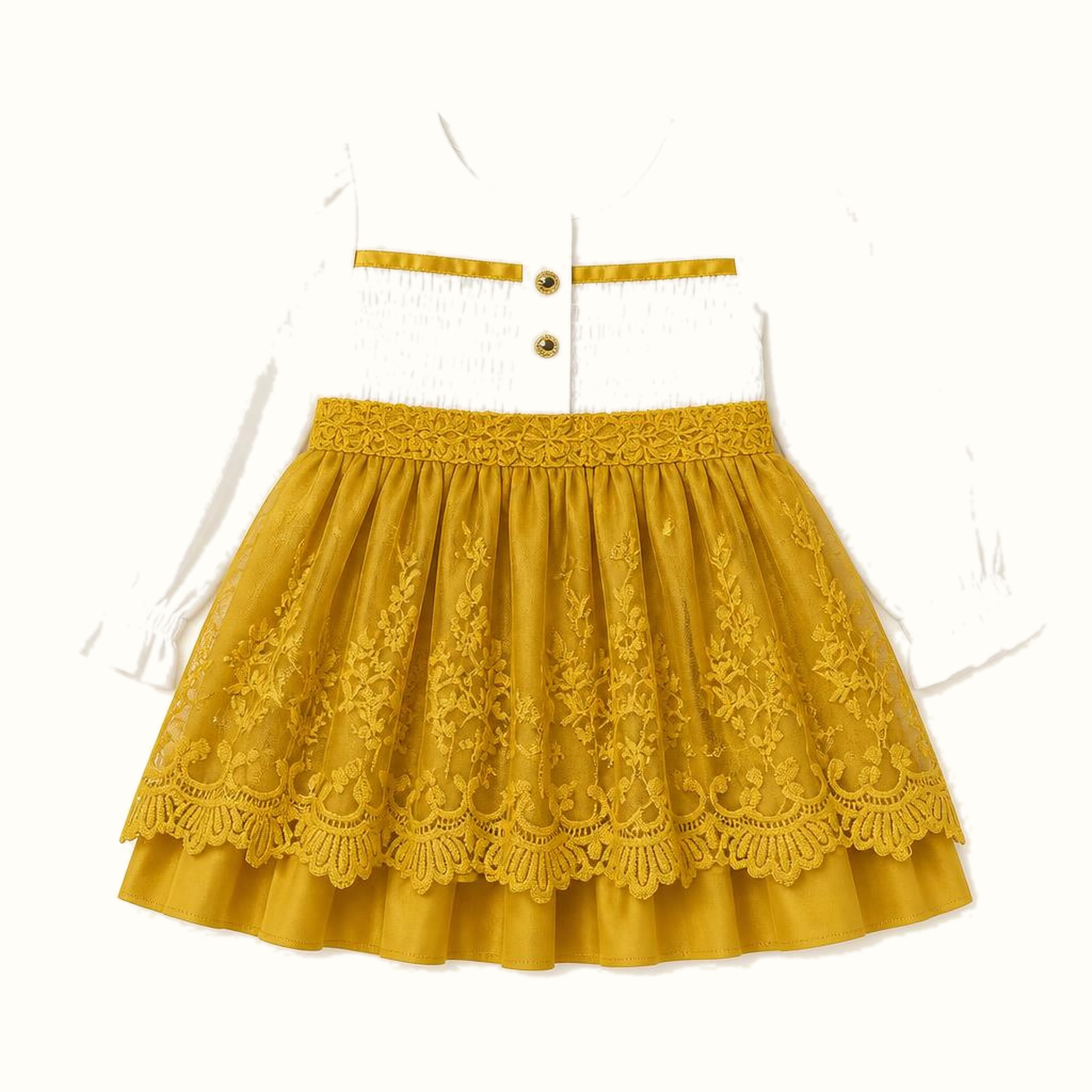 Girls' Color-Block Smocked Floral-Lace Long-Sleeve Dress - ZAH-1245