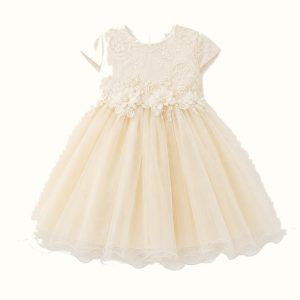 Girls' Floral-Lace Embroidered Tulle Occasion Dress - ZAH-1250