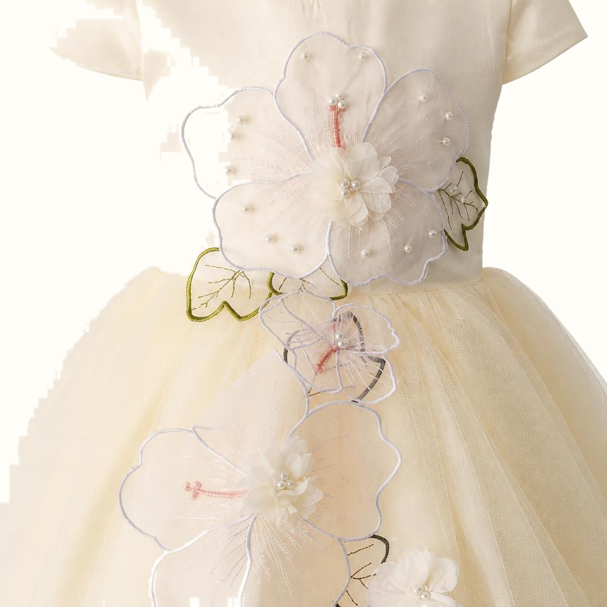 Girls' Long 3D Floral Tulle Formal Dress - ZAH-1251A