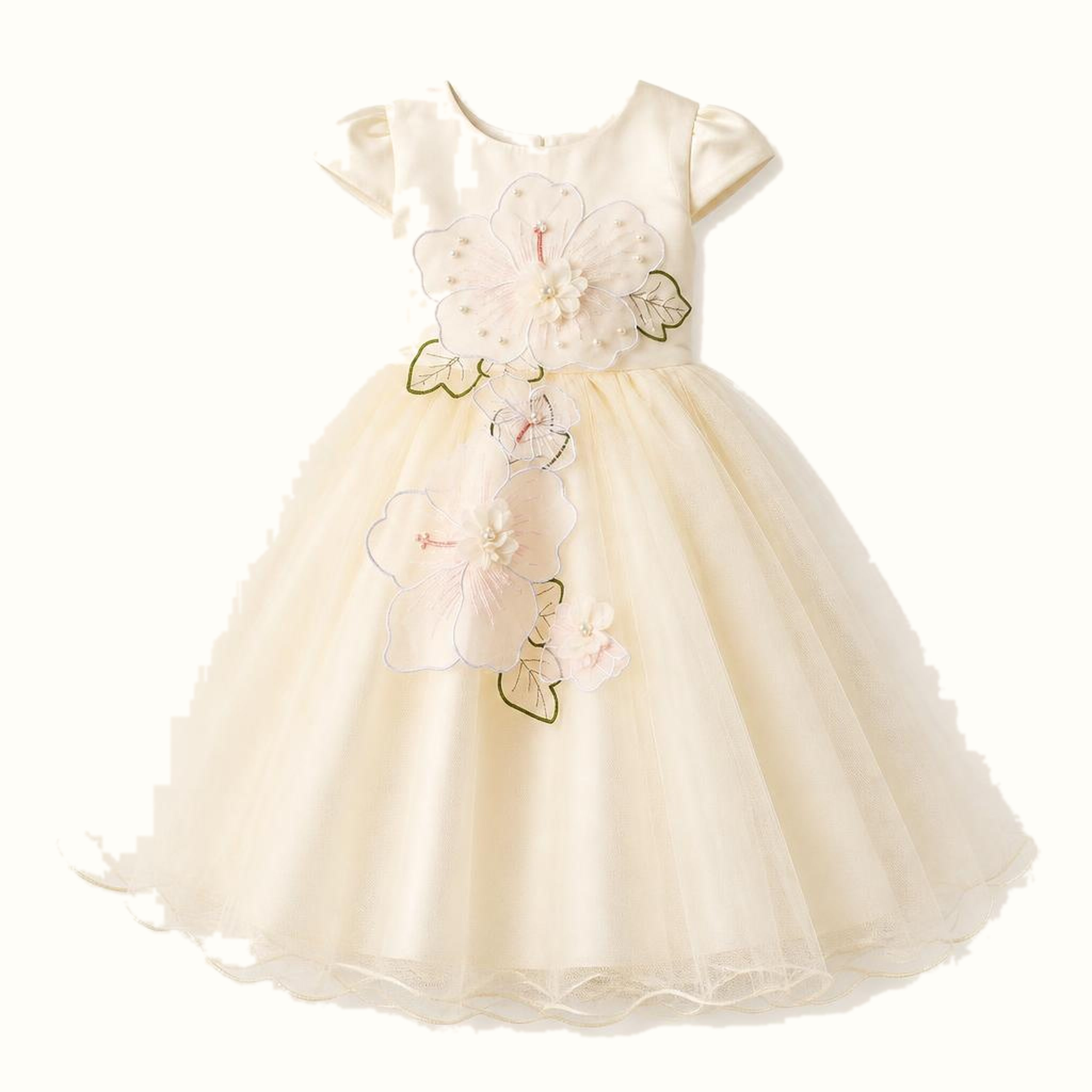 Girls' Long 3D Floral Tulle Formal Dress - ZAH-1251A
