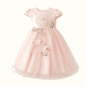 Girls' Long 3D Floral Tulle Formal Dress - ZAH-1251A