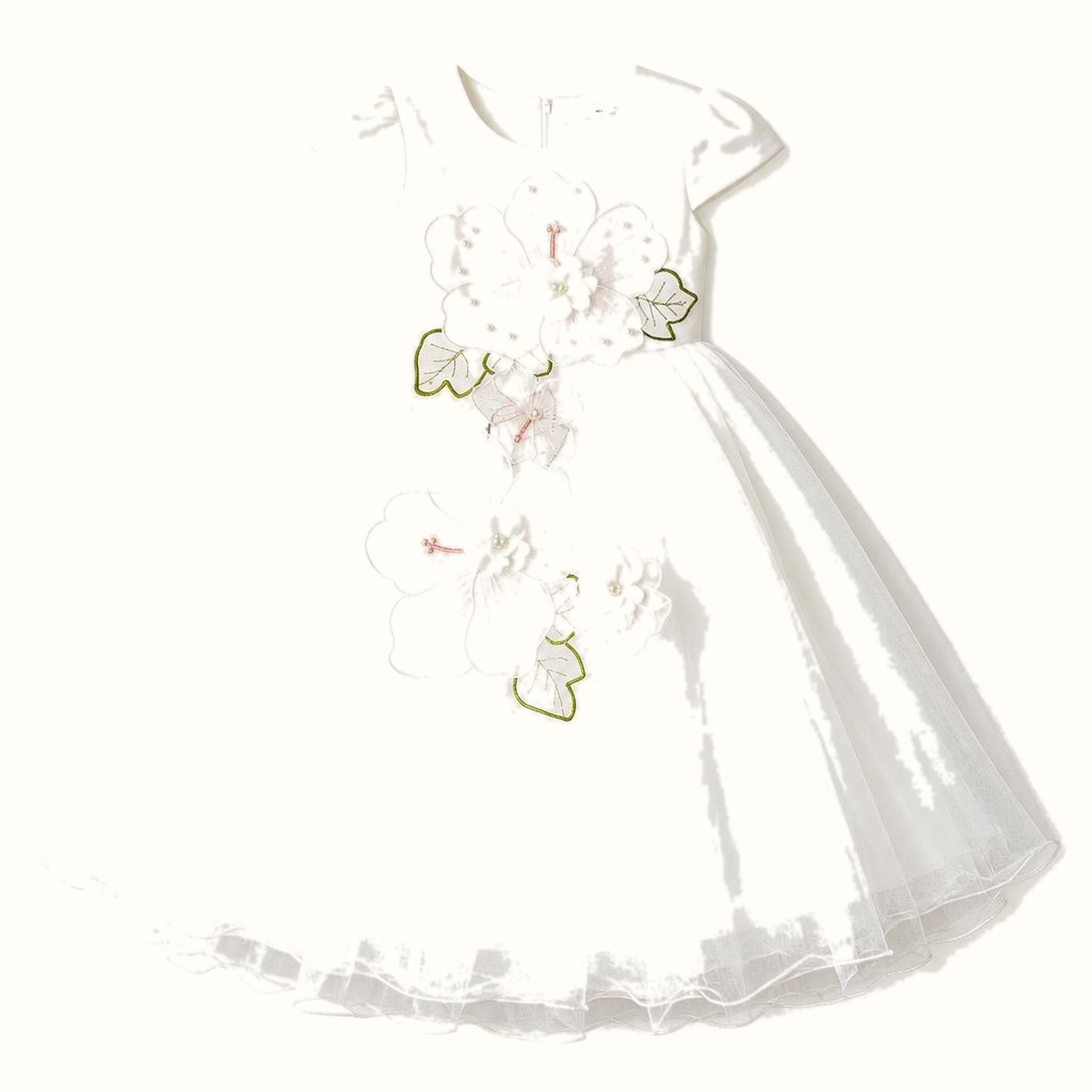 Girls' Long 3D Floral Tulle Formal Dress - ZAH-1251A