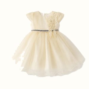 Girls' Lace Floral Rhinestone-Belt Tulle Dress - ZAH-1252