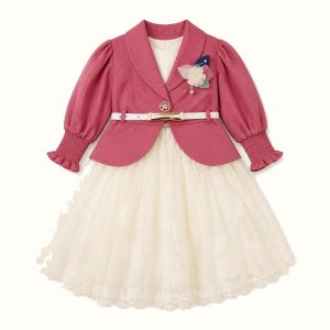 Girls' Blazer Jacket and Lace Formal Dress Set - ZAH-1270