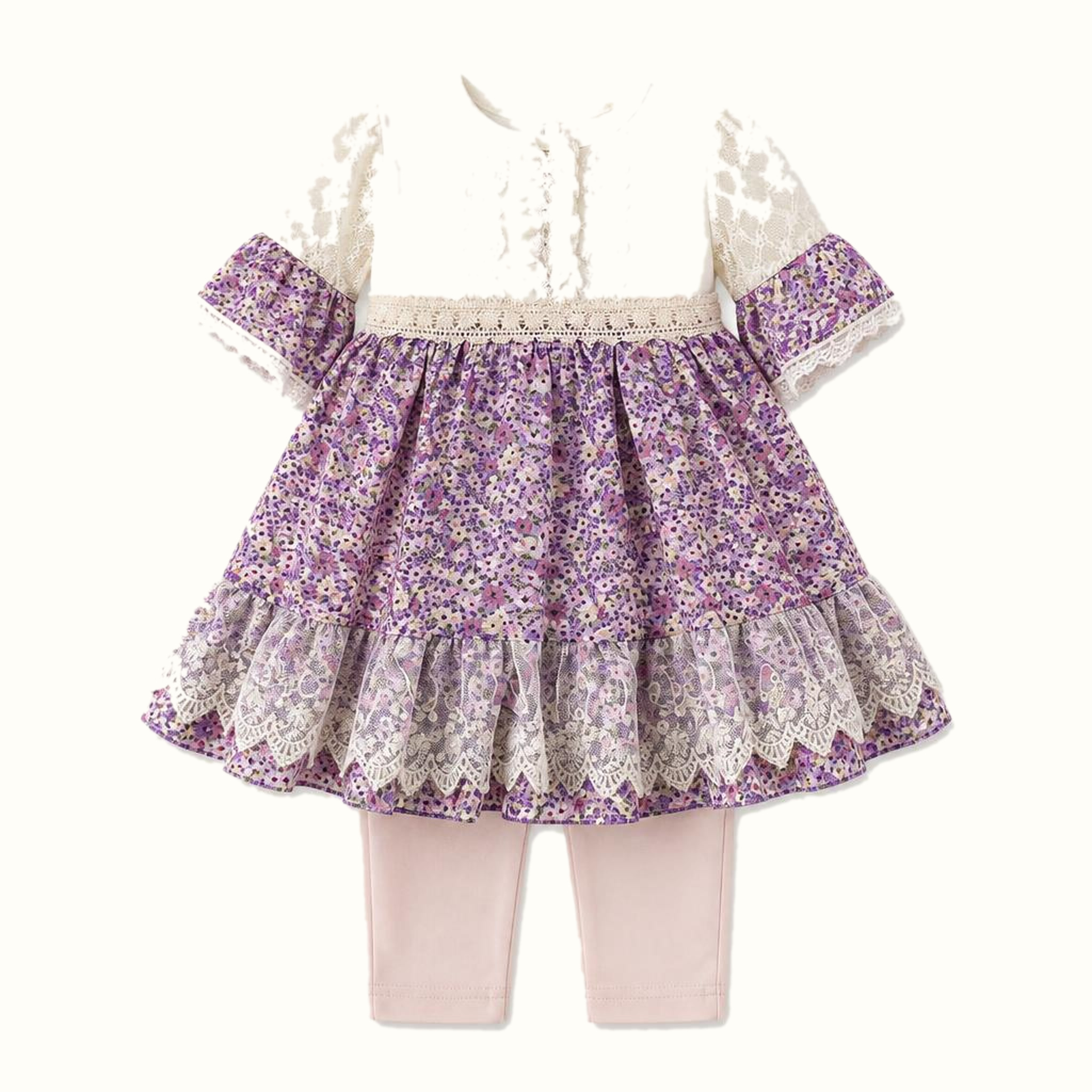 Girls' Floral Lace-Trim Dress - ZAH-1279