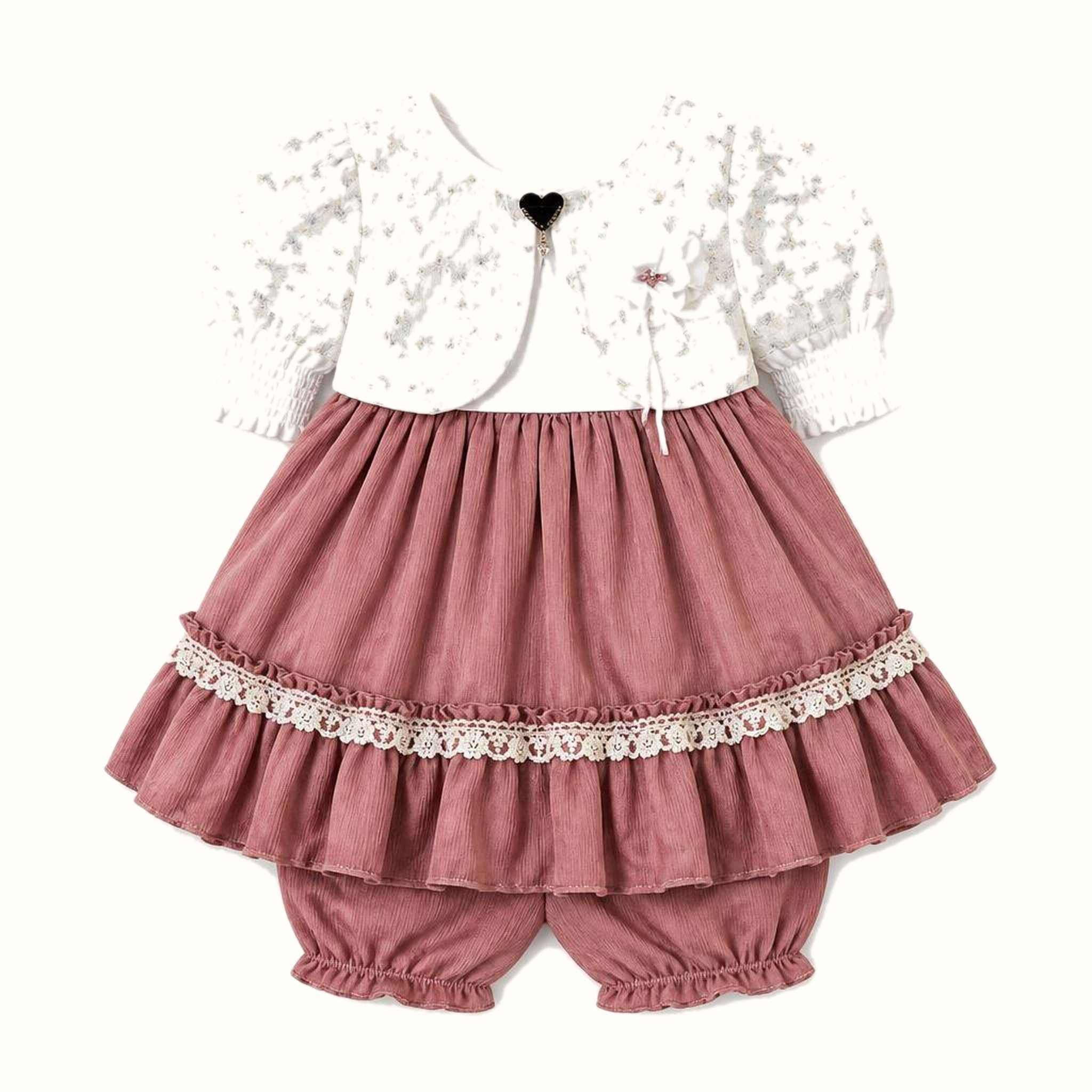 Girls' Lace-Trim Jacket & Dress & Leggings Set - ZAH-1280