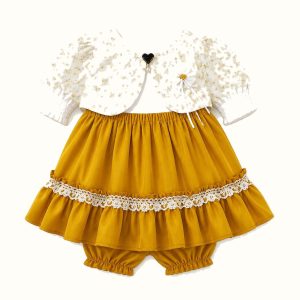 Girls' Lace-Trim Jacket & Dress & Leggings Set - ZAH-1280