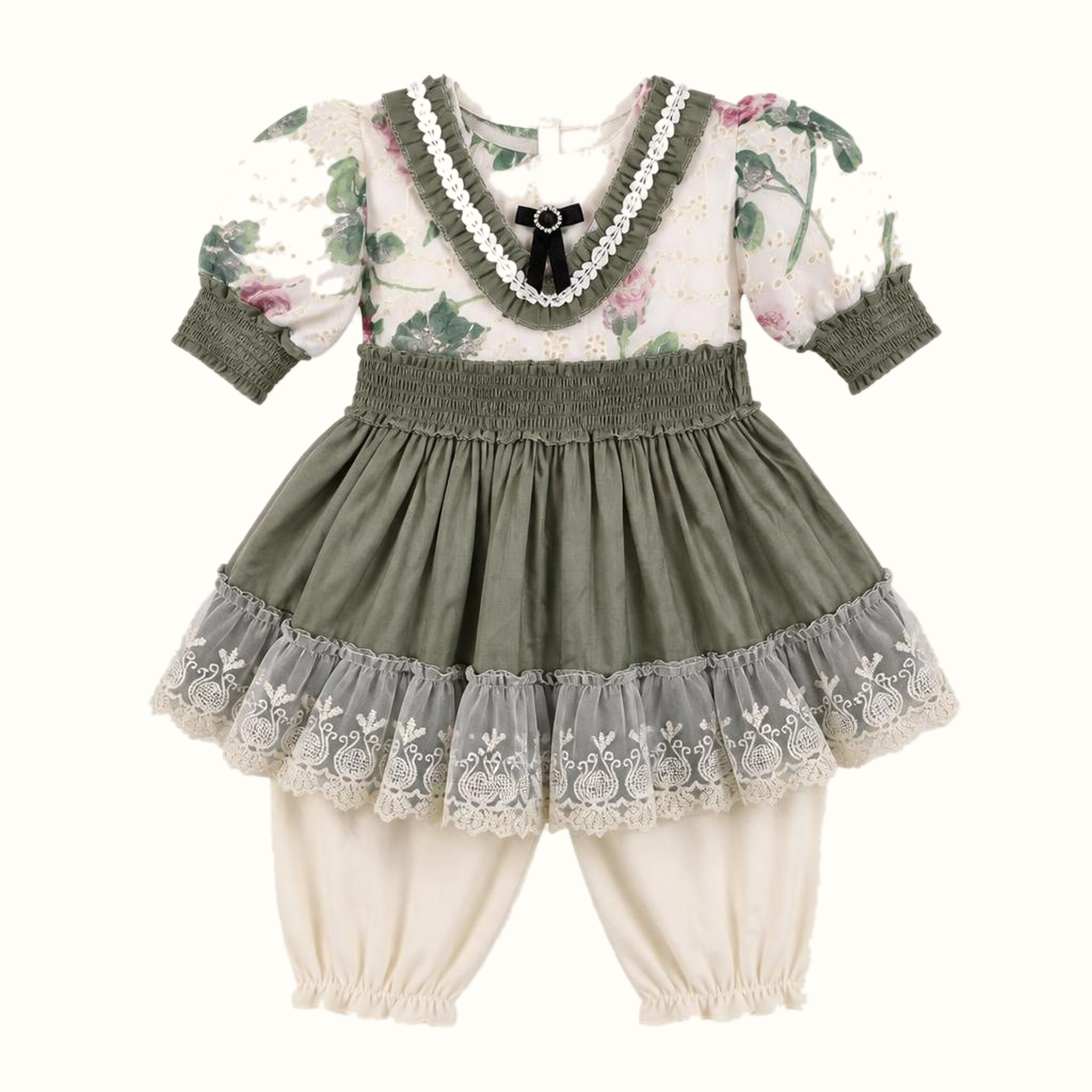 Girls' Floral Lace-Trim Dress & Leggings Set - ZAH-1283