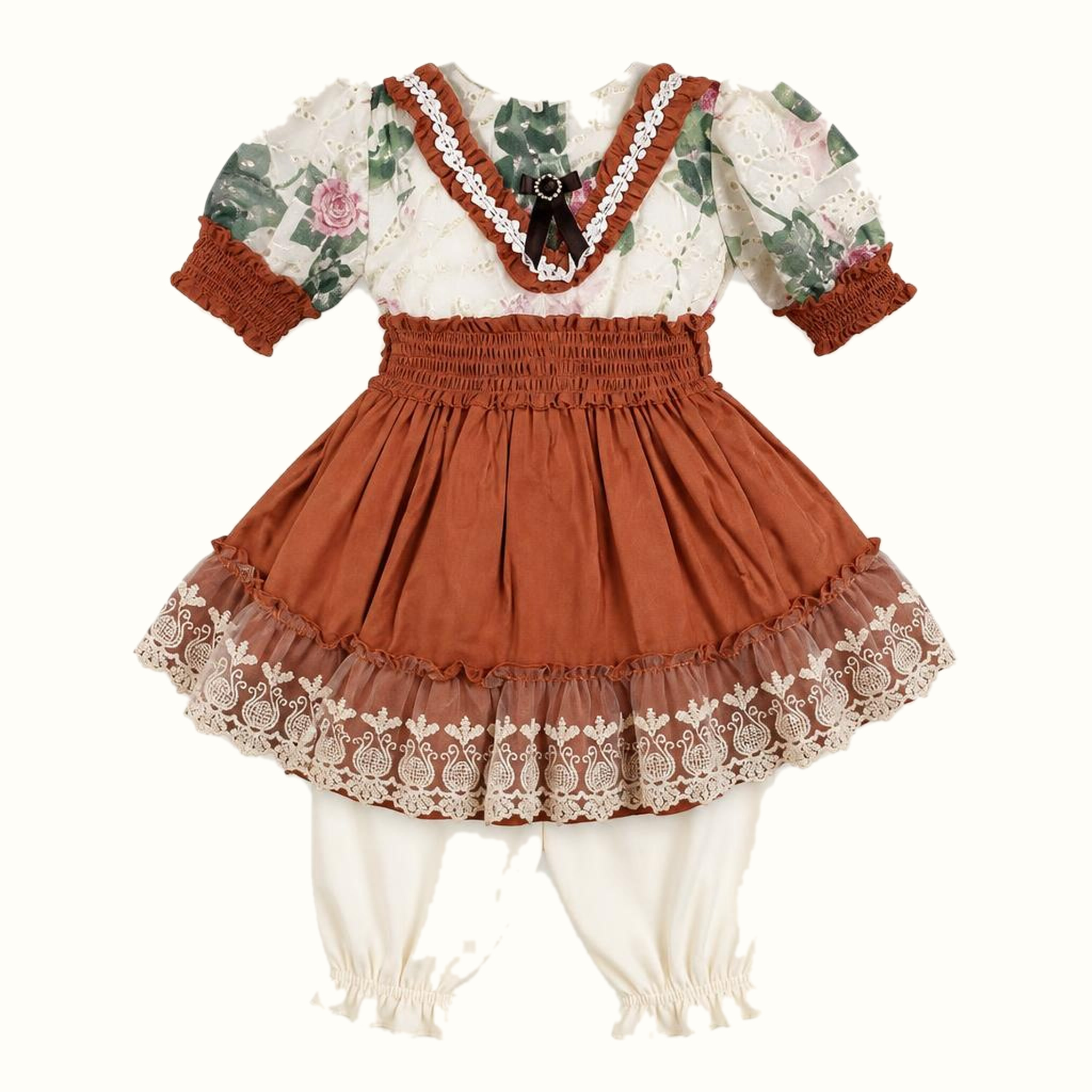 Girls' Floral Lace-Trim Dress & Leggings Set - ZAH-1283