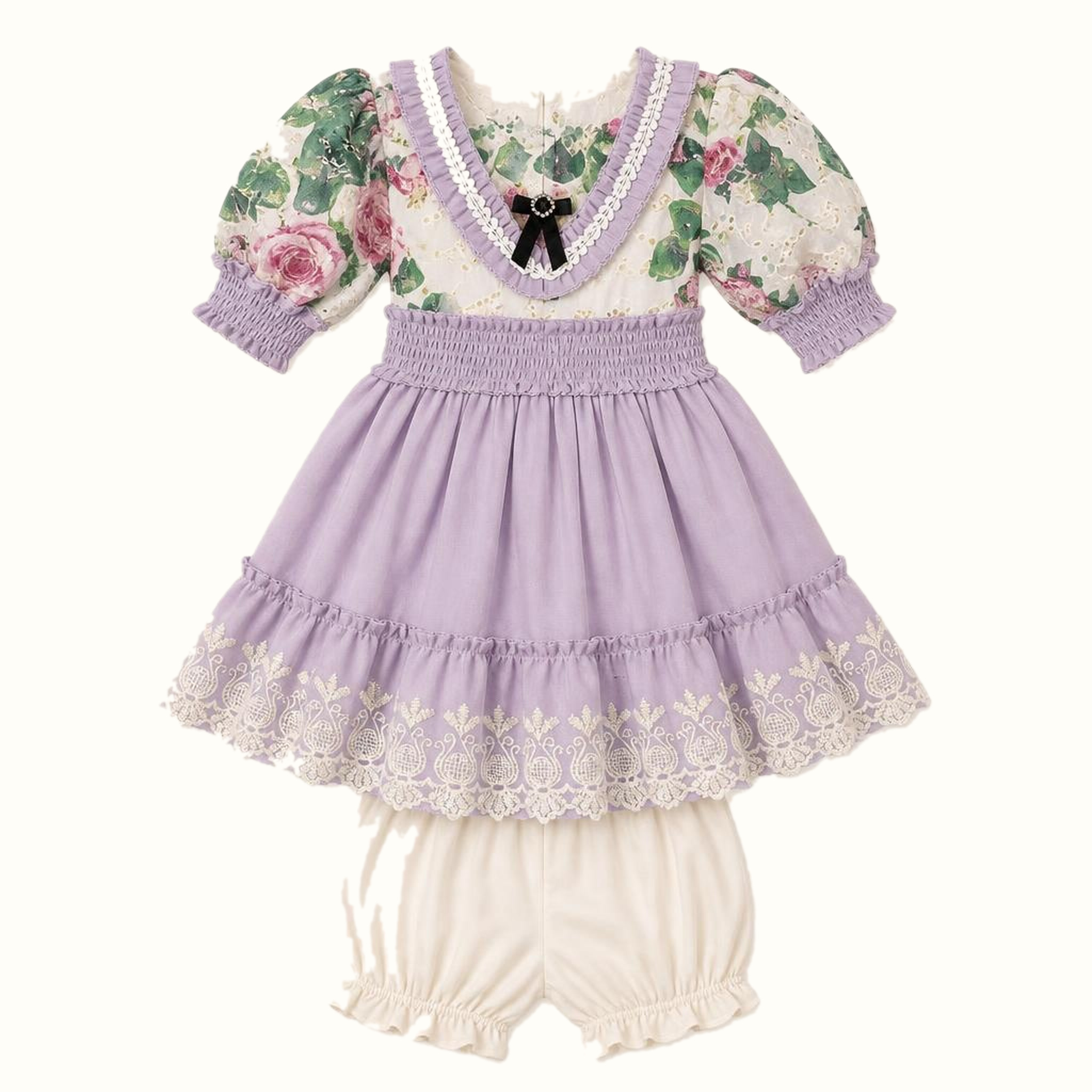 Girls' Floral Lace-Trim Dress & Leggings Set - ZAH-1283