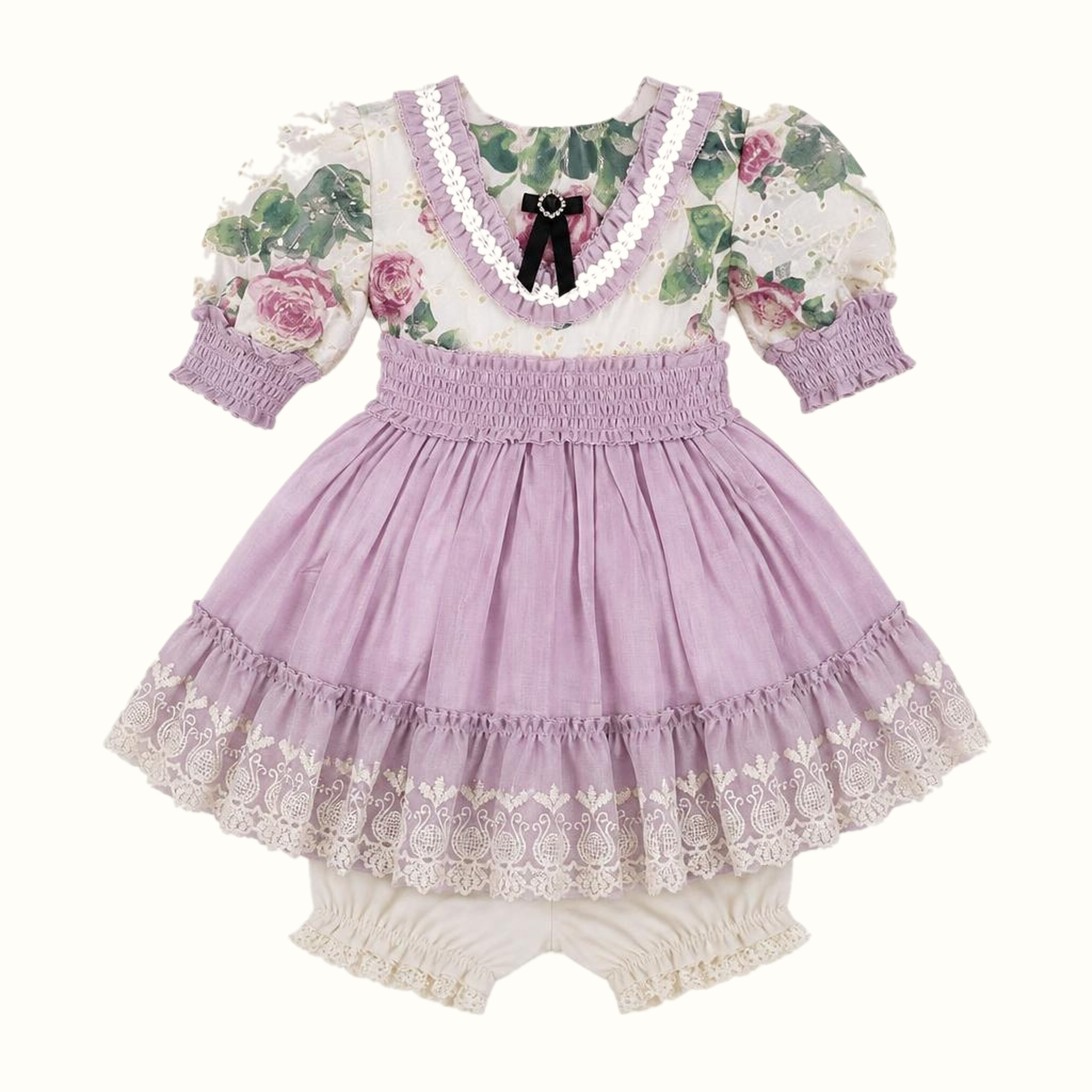 Girls' Floral Lace-Trim Dress & Leggings Set - ZAH-1283