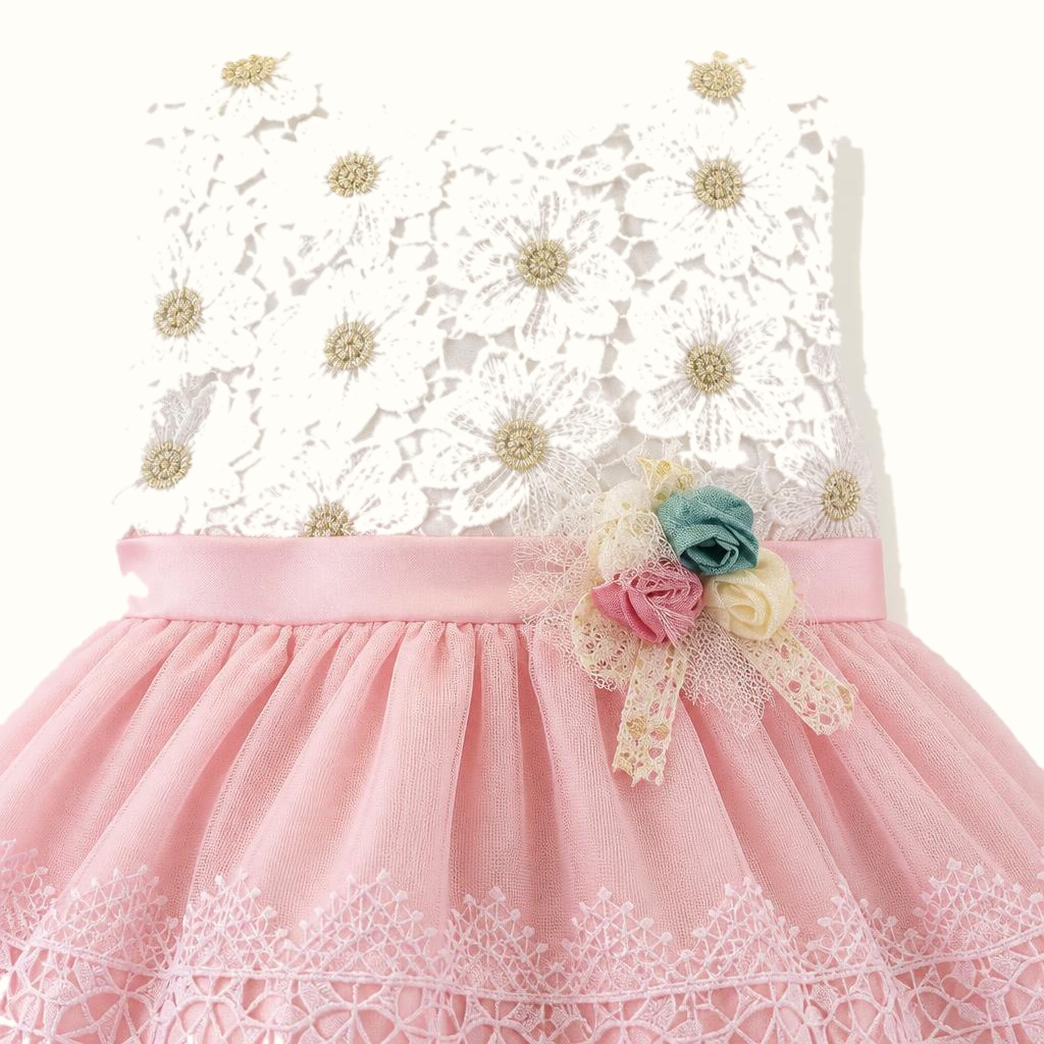 Girls' Floral Lace-Trim Dress - ZAH-1289