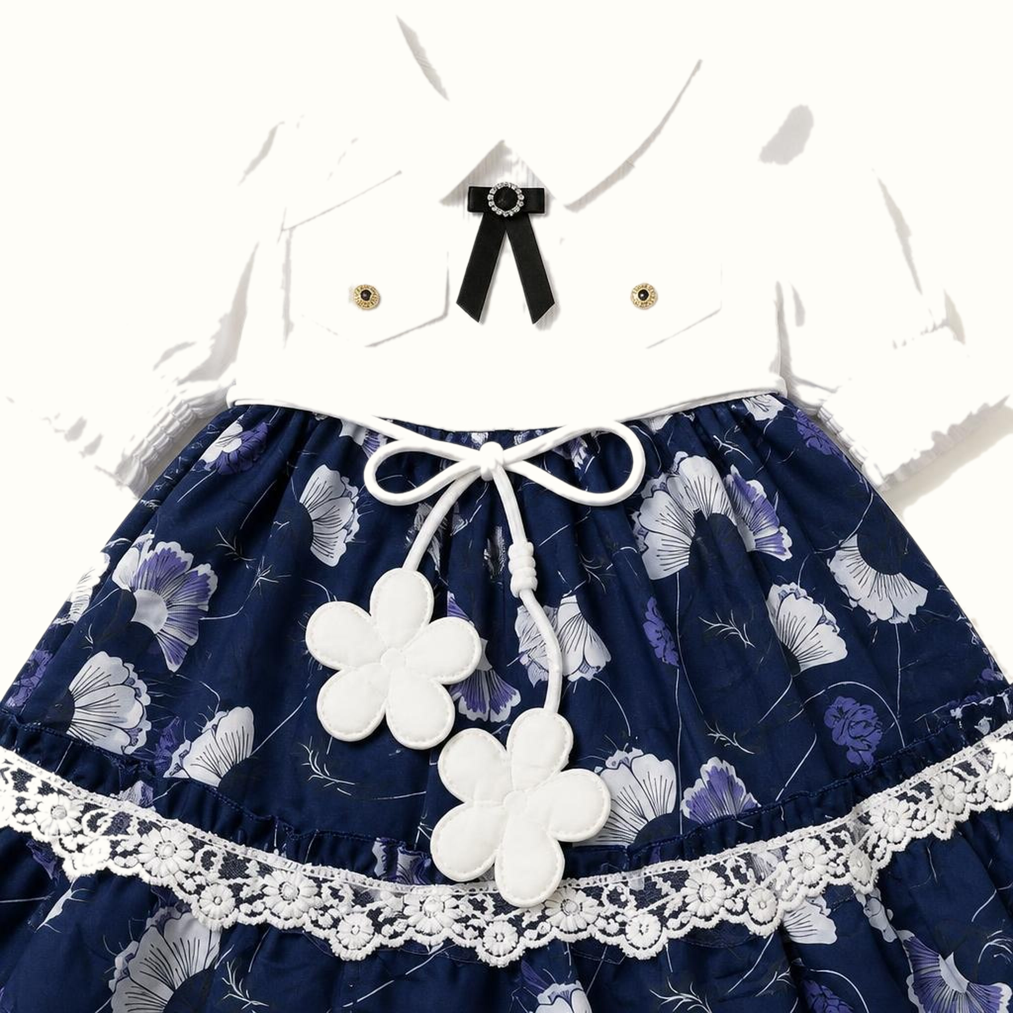Girls' Floral Ruffle Bow-Detail Dress - ZAH-1291