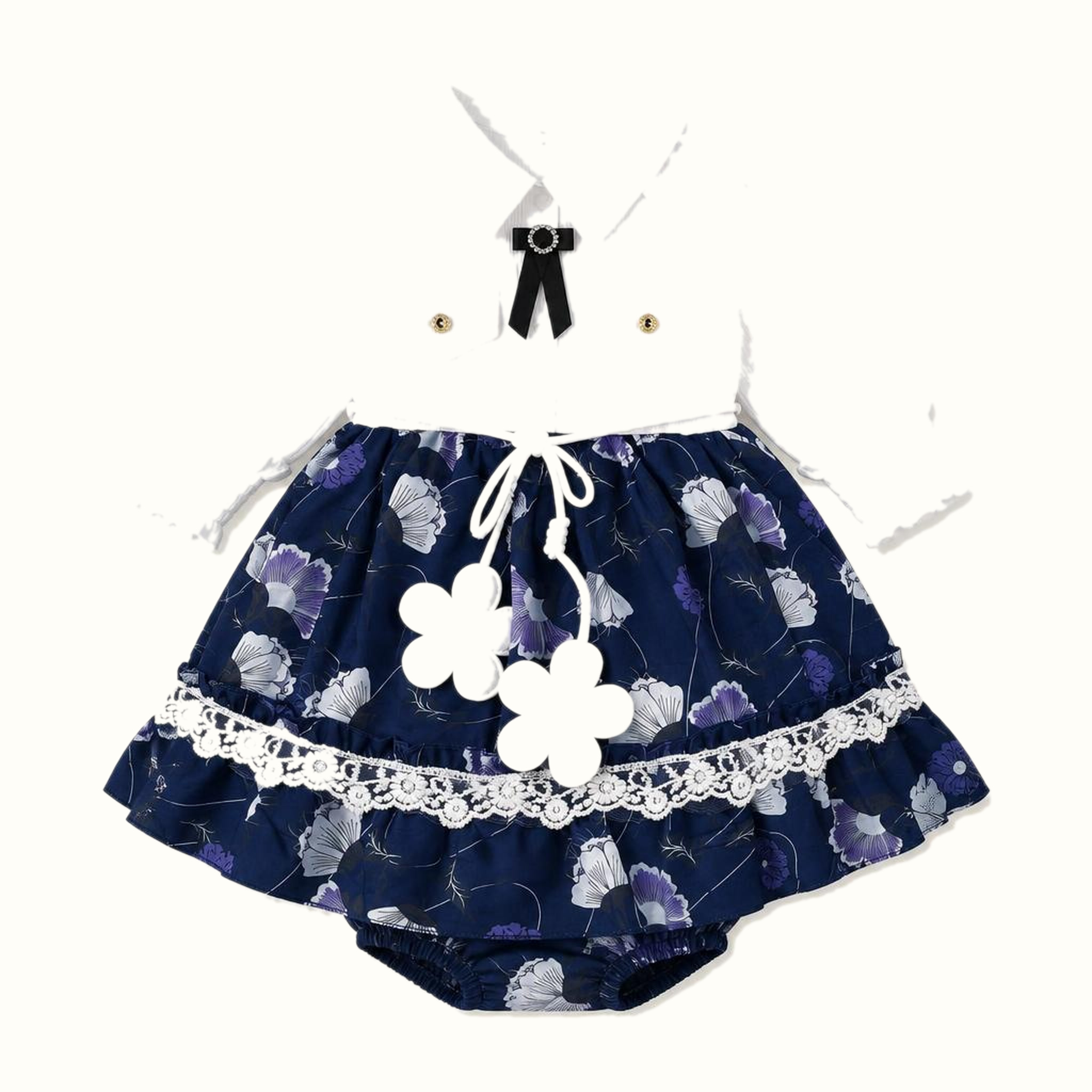 Girls' Floral Ruffle Bow-Detail Dress - ZAH-1291