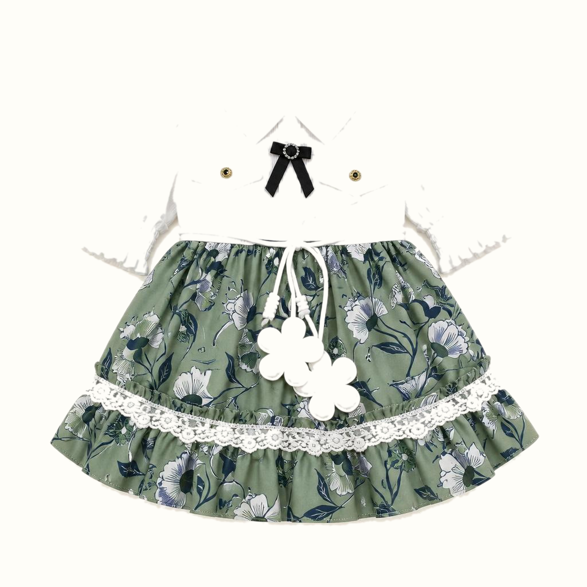 Girls' Floral Ruffle Bow-Detail Dress - ZAH-1291