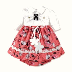 Girls' Floral Ruffle Bow-Detail Dress - ZAH-1291