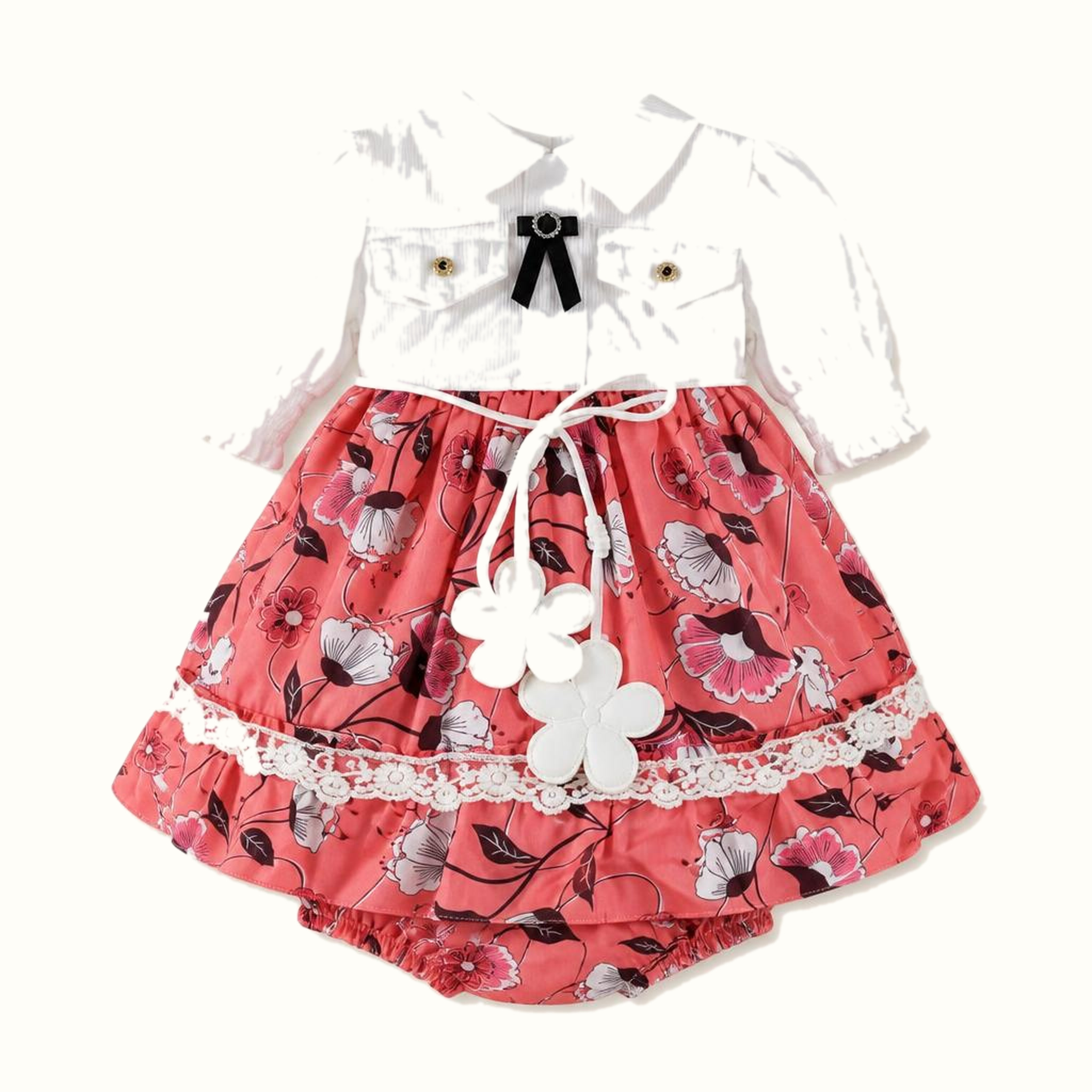 Girls' Floral Ruffle Bow-Detail Dress - ZAH-1291