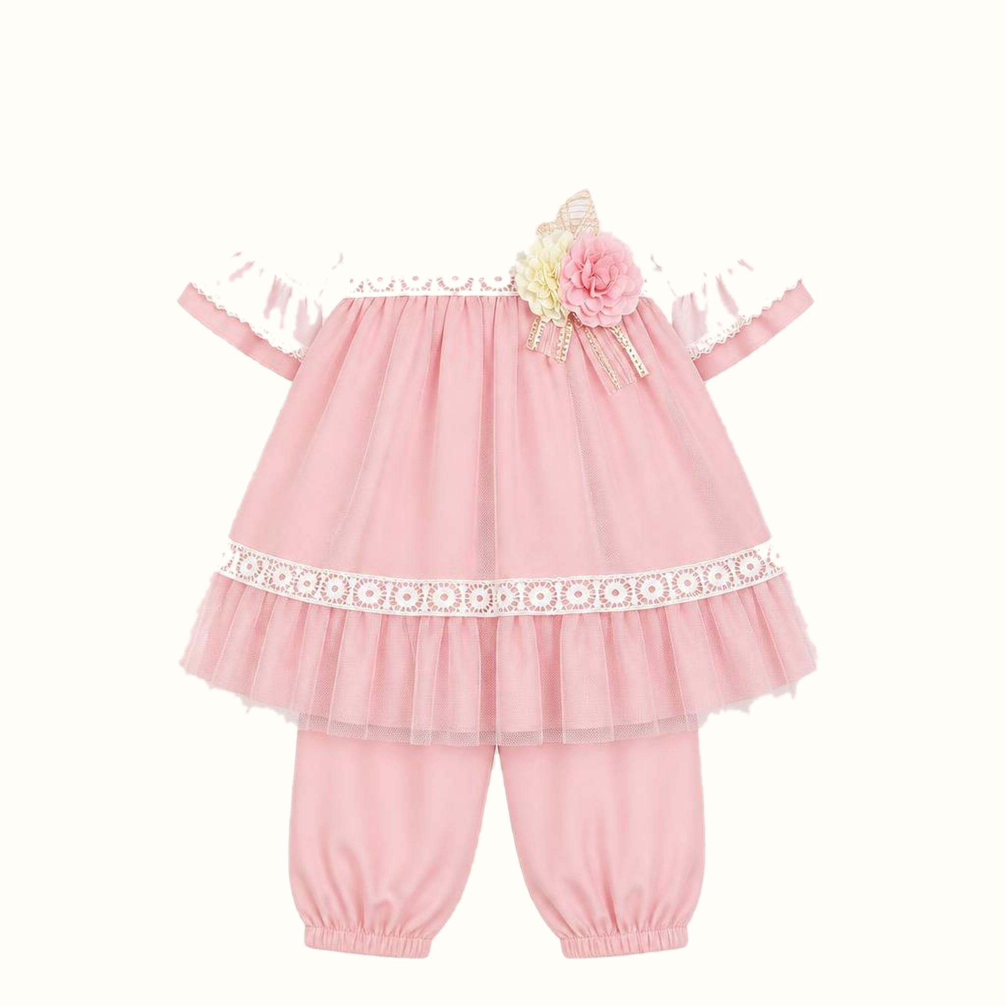 Girls' Embroidered Floral Lace-Trim Dress & Leggings Set - ZAH-1294