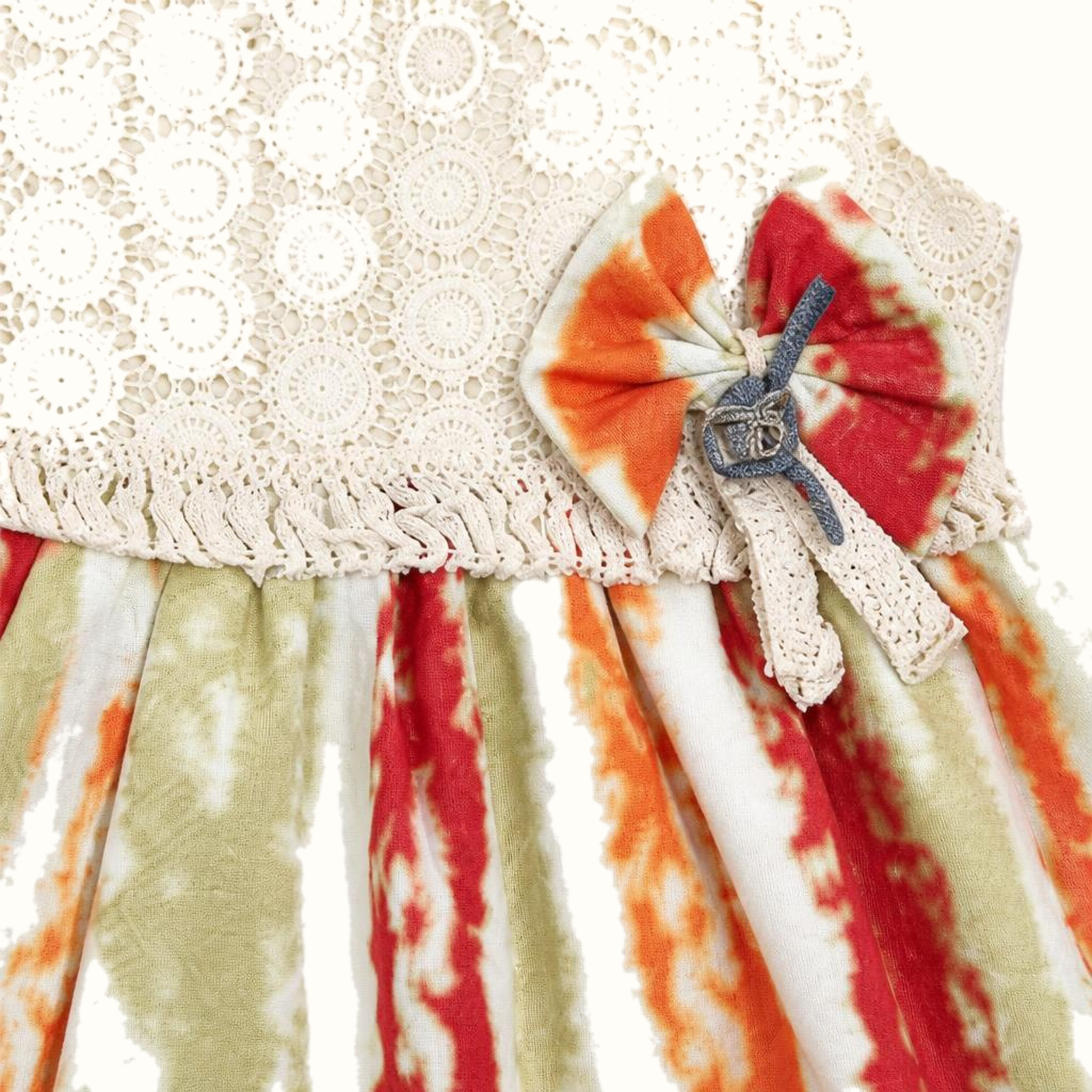 Girls' Lace-Trim Bow-Detail Striped Dress - ZAH-1304