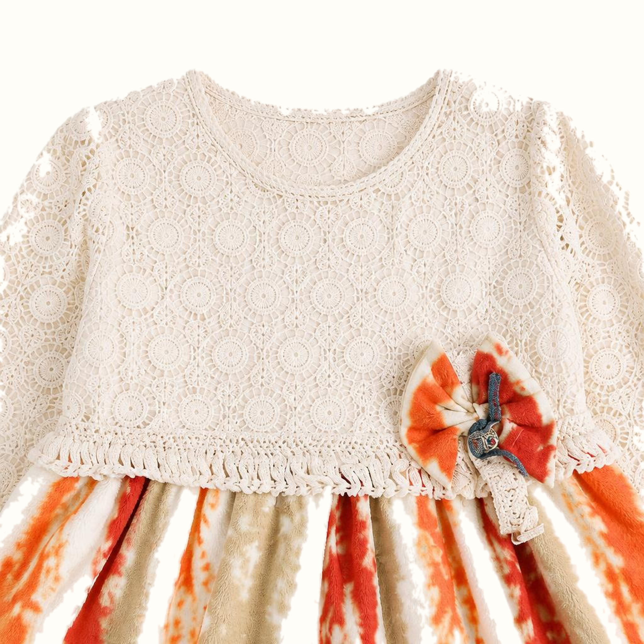 Girls' Lace-Trim Bow-Detail Striped Dress - ZAH-1304
