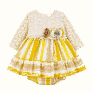 Girls' Lace-Trim Bow-Detail Striped Dress - ZAH-1304