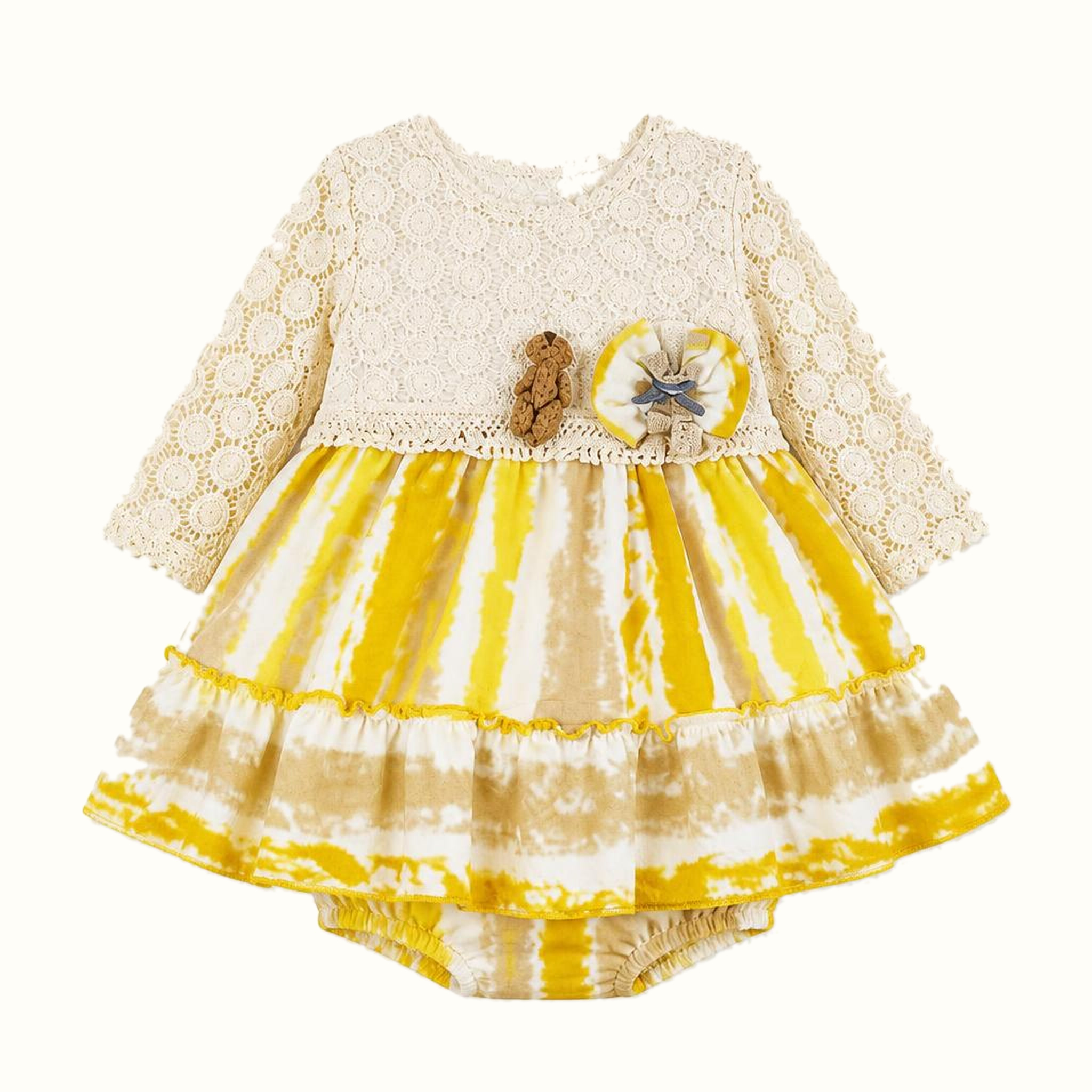 Girls' Lace-Trim Bow-Detail Striped Dress - ZAH-1304