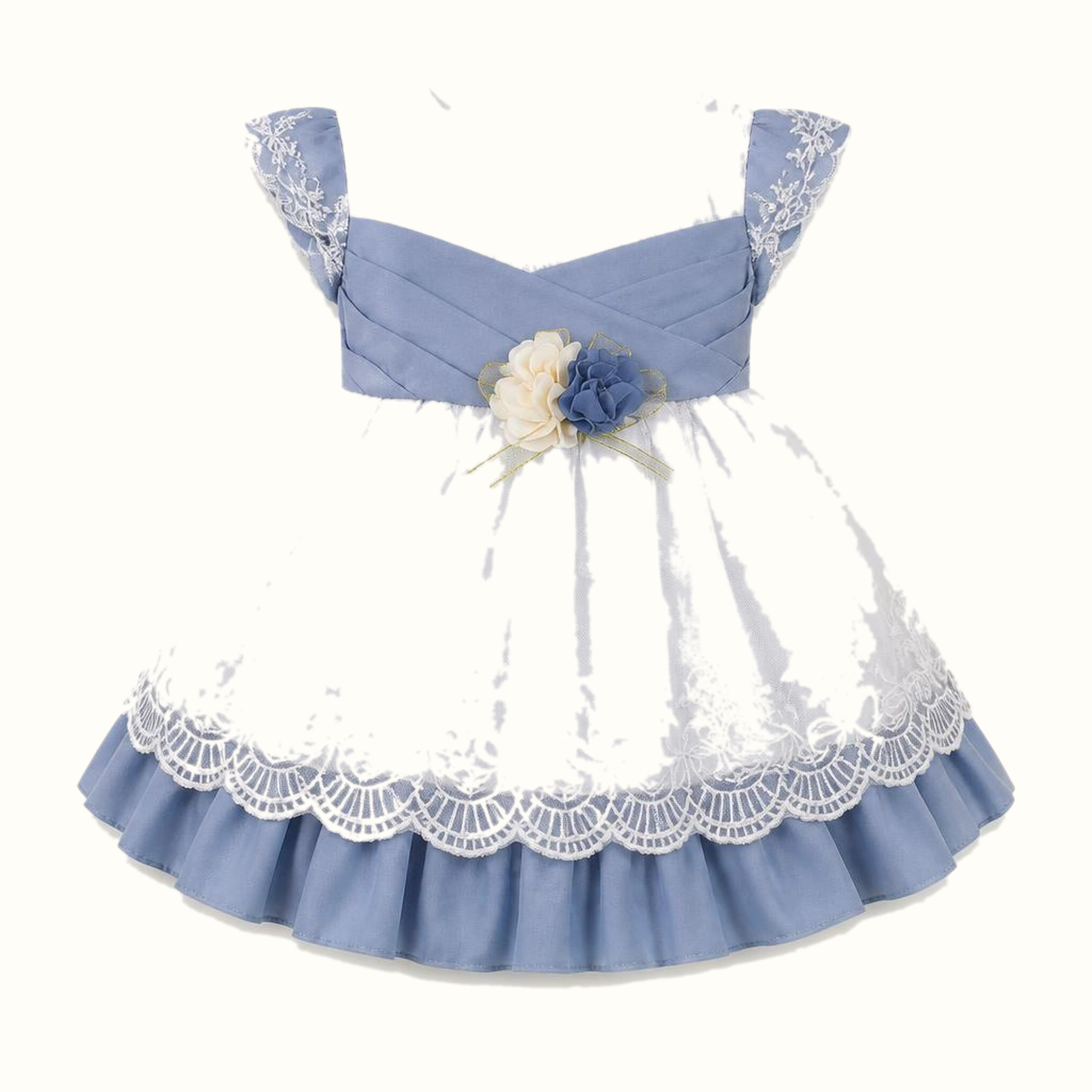 Girls' Floral Lace-Trim Ruffle Dress - ZAH-1305