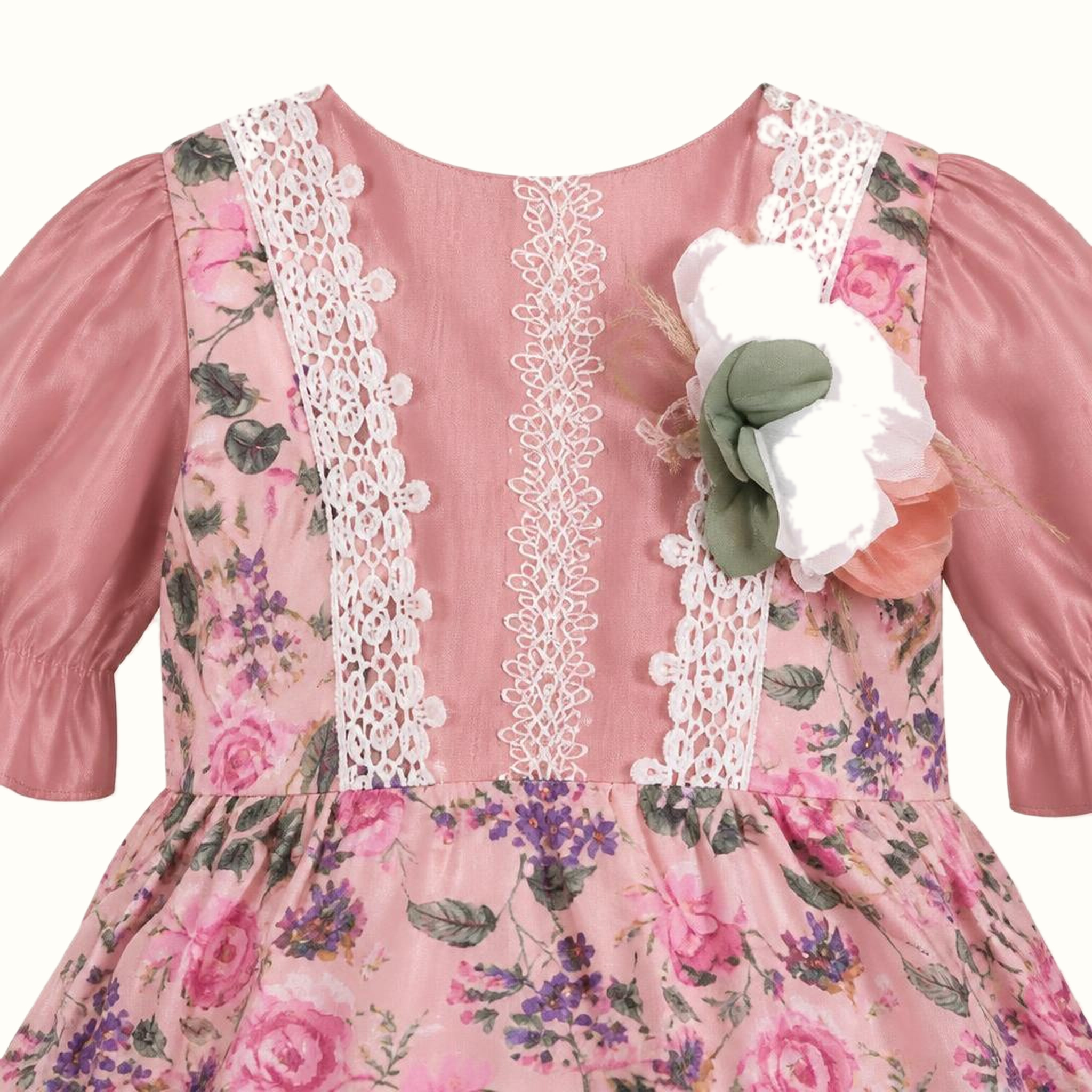Girls' Floral Lace-Trim Ruffle Dress - ZAH-1308