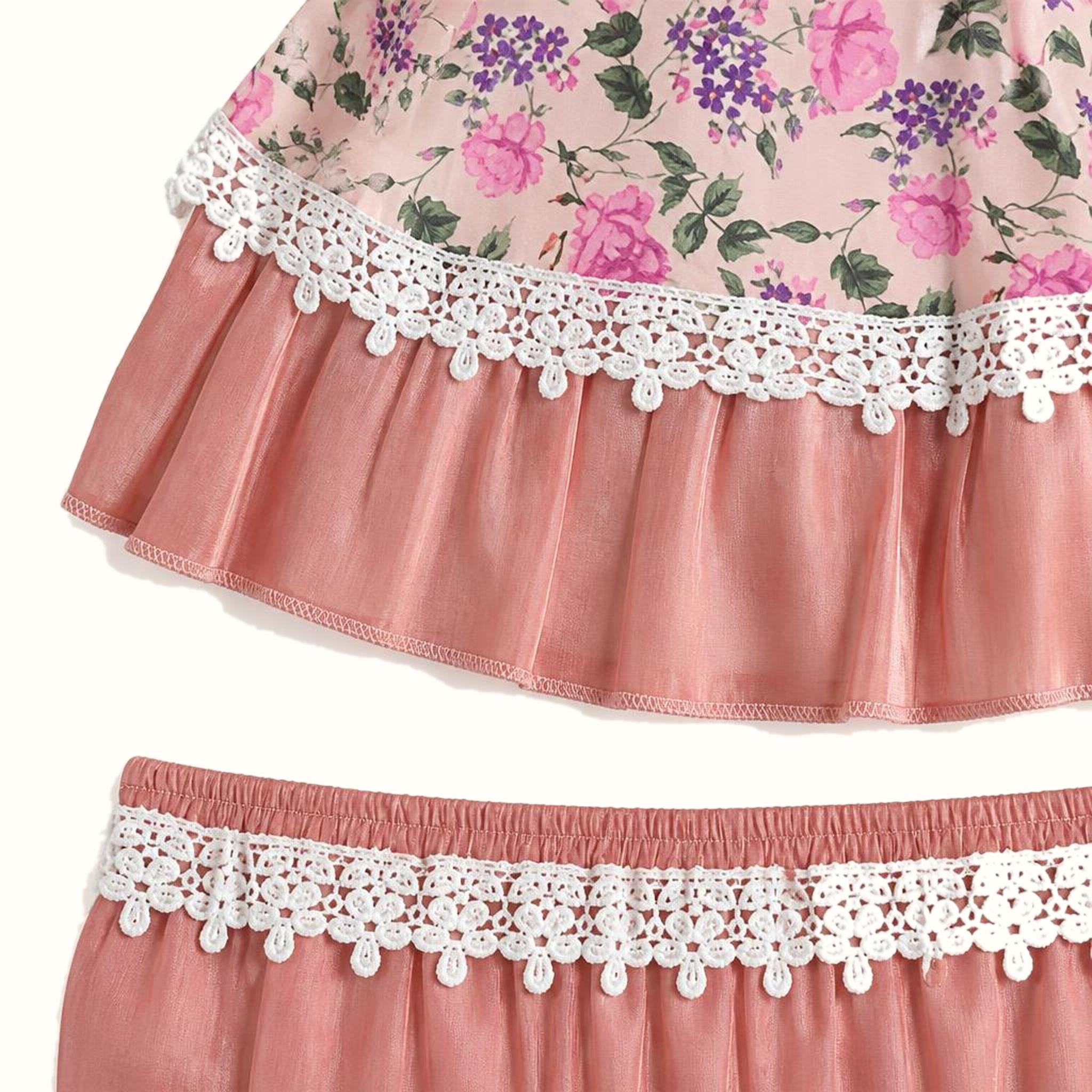 Girls' Floral Lace-Trim Ruffle Dress - ZAH-1308