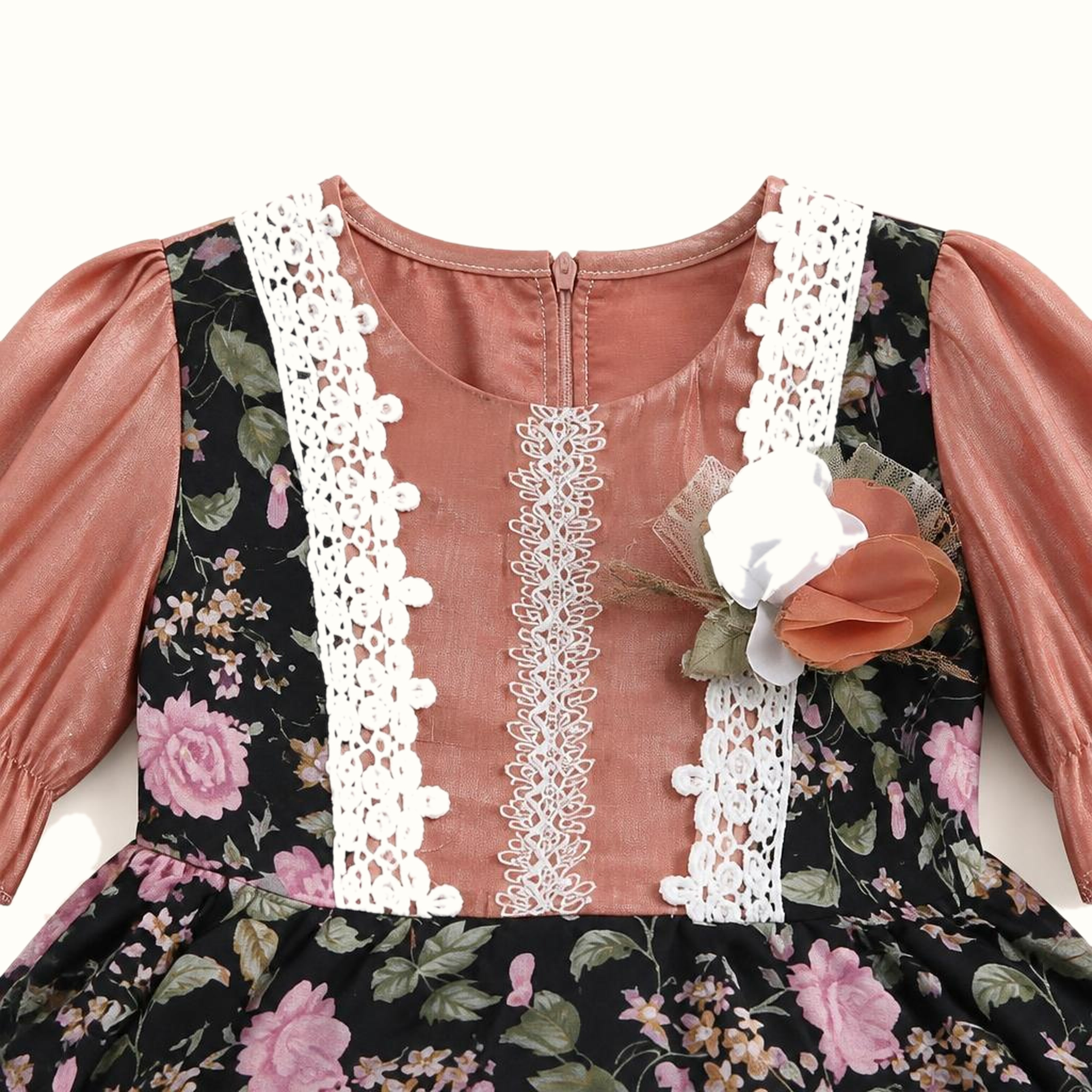 Girls' Floral Lace-Trim Ruffle Dress - ZAH-1308