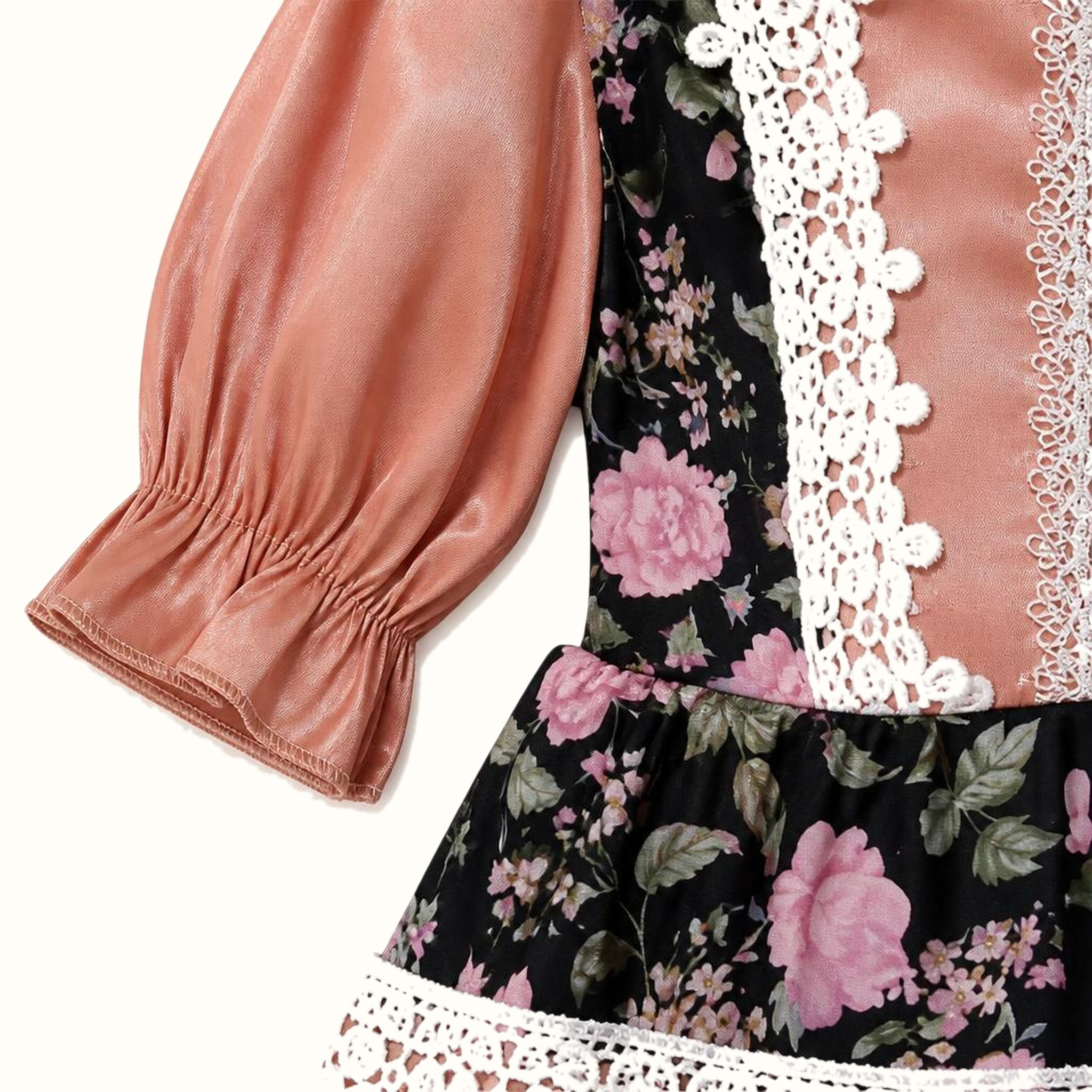 Girls' Floral Lace-Trim Ruffle Dress - ZAH-1308