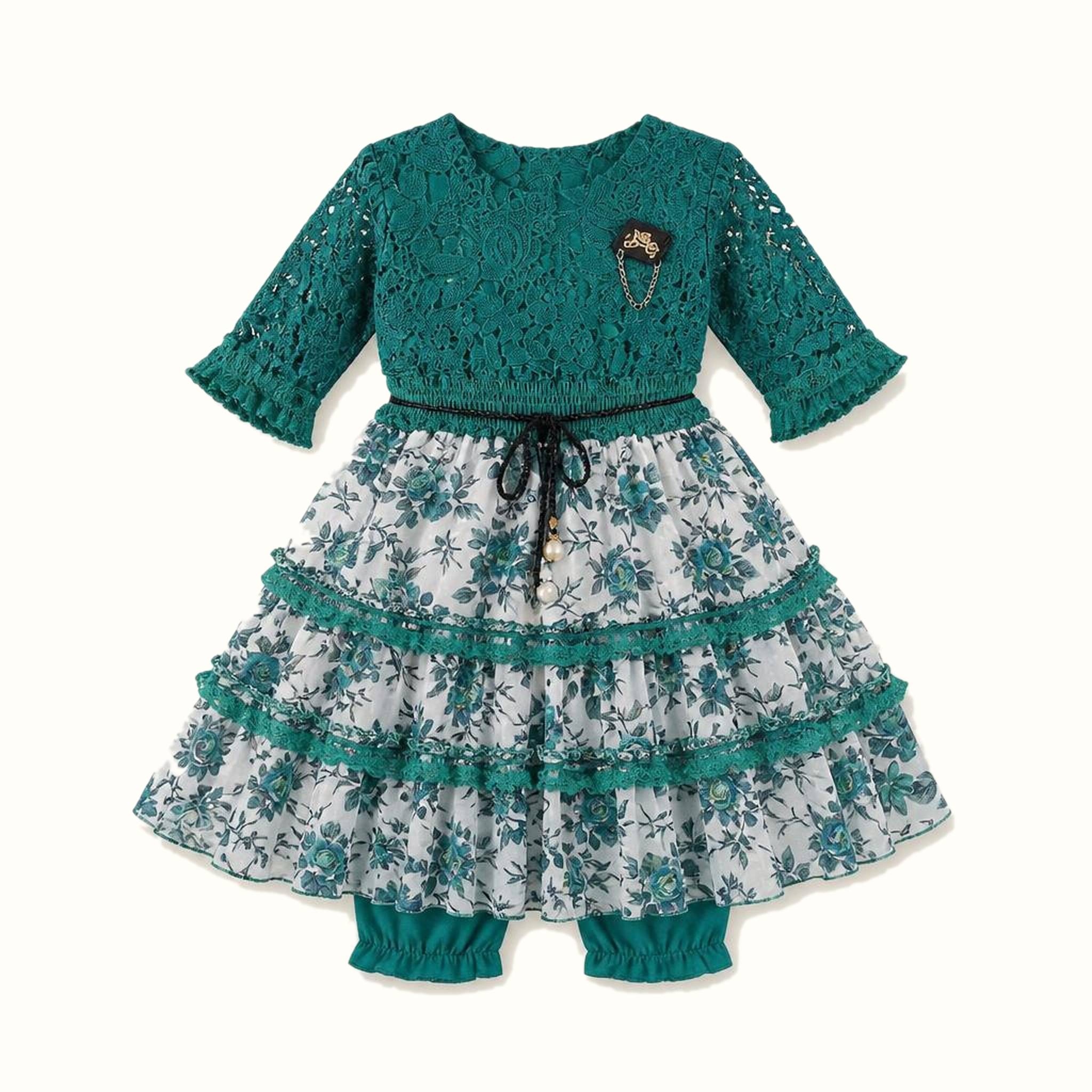 Girls' Floral Lace-Trim Dress - ZAH-1318