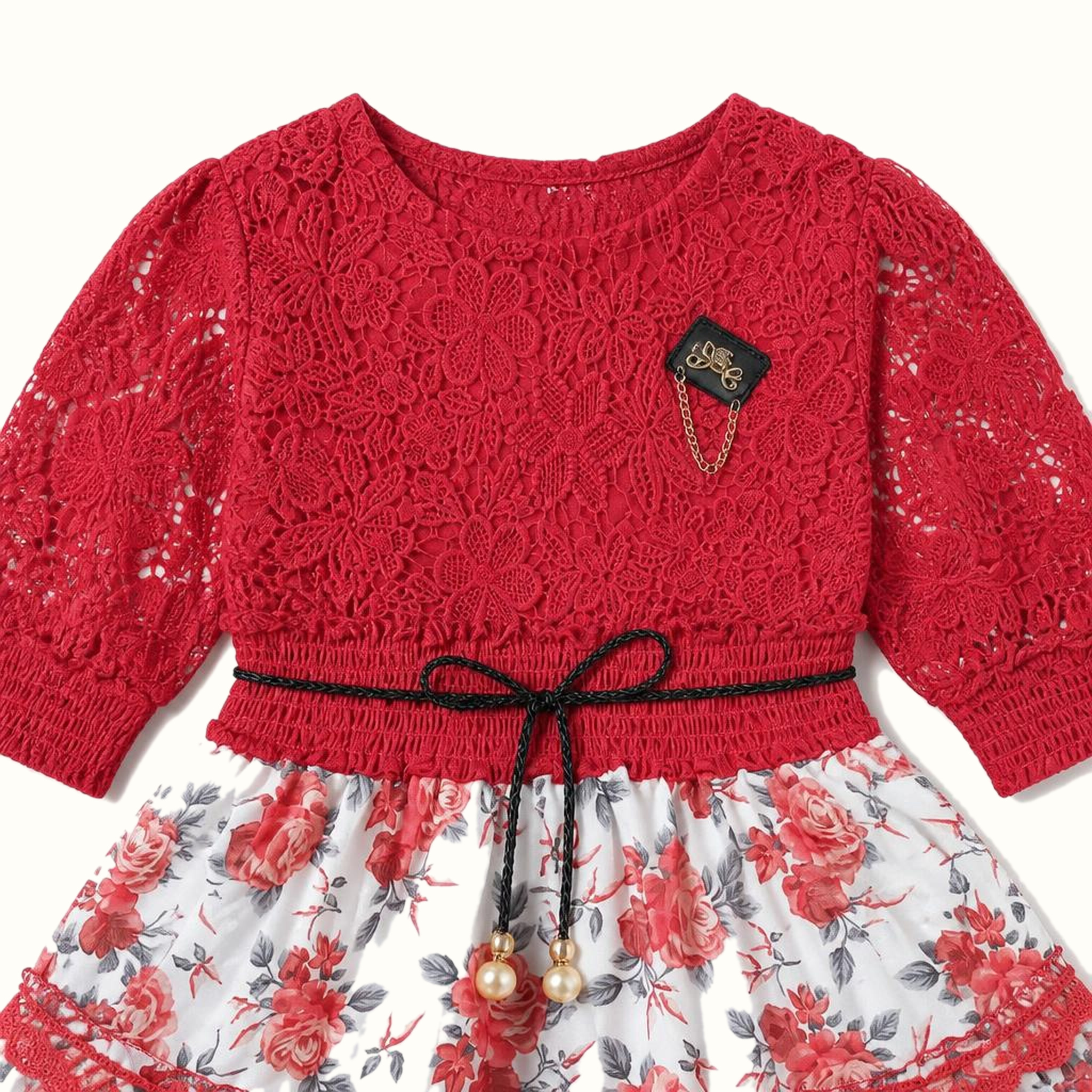 Girls' Floral Lace-Trim Dress - ZAH-1318