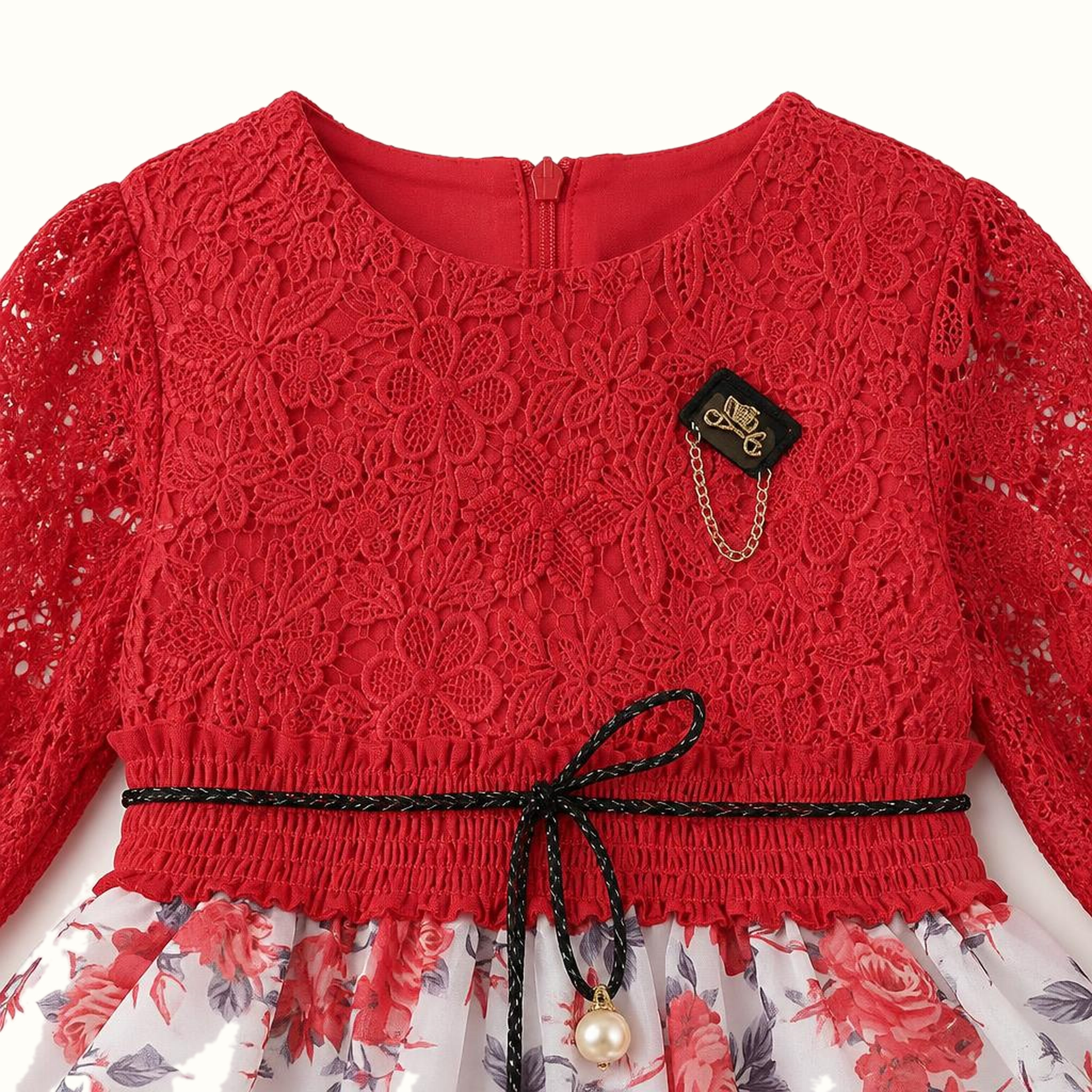 Girls' Floral Lace-Trim Dress - ZAH-1318