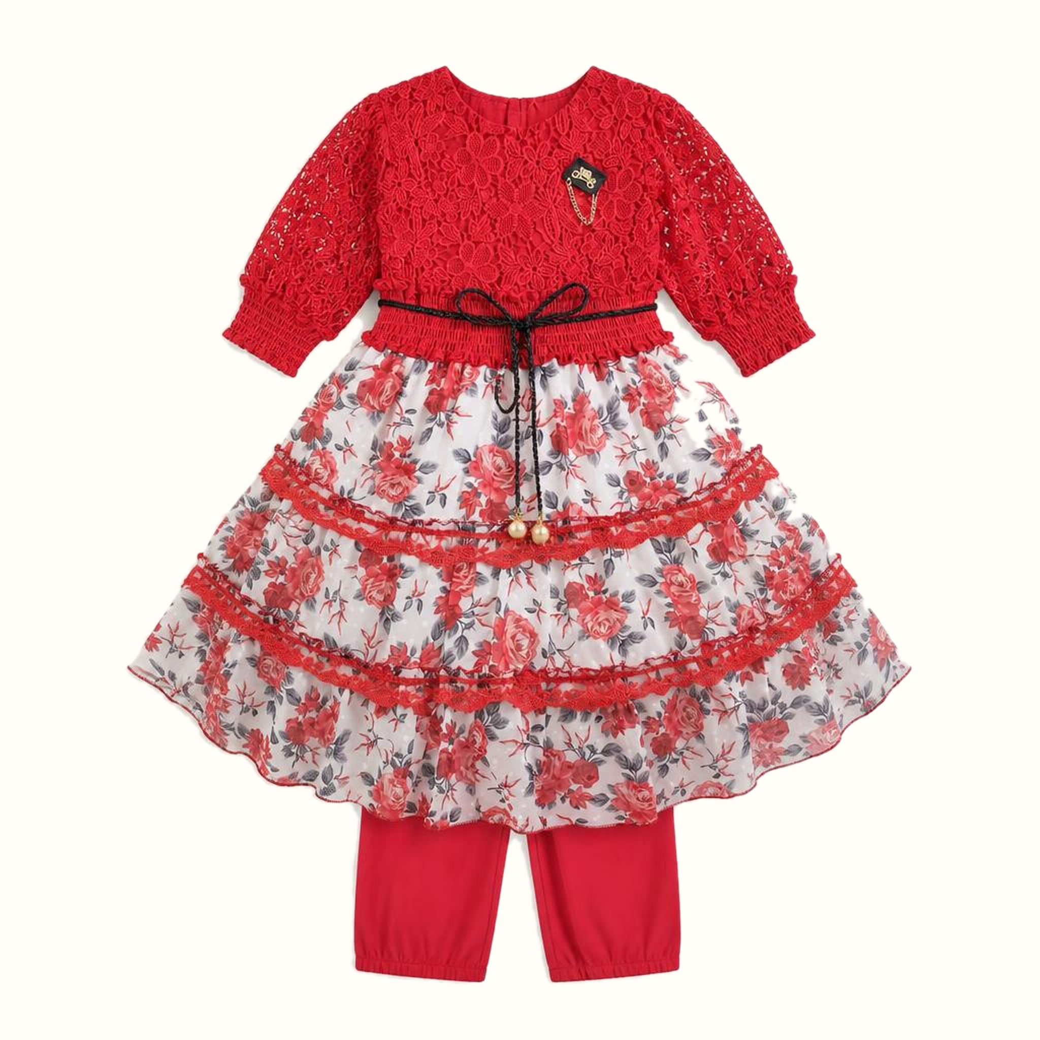 Girls' Floral Lace-Trim Dress - ZAH-1318