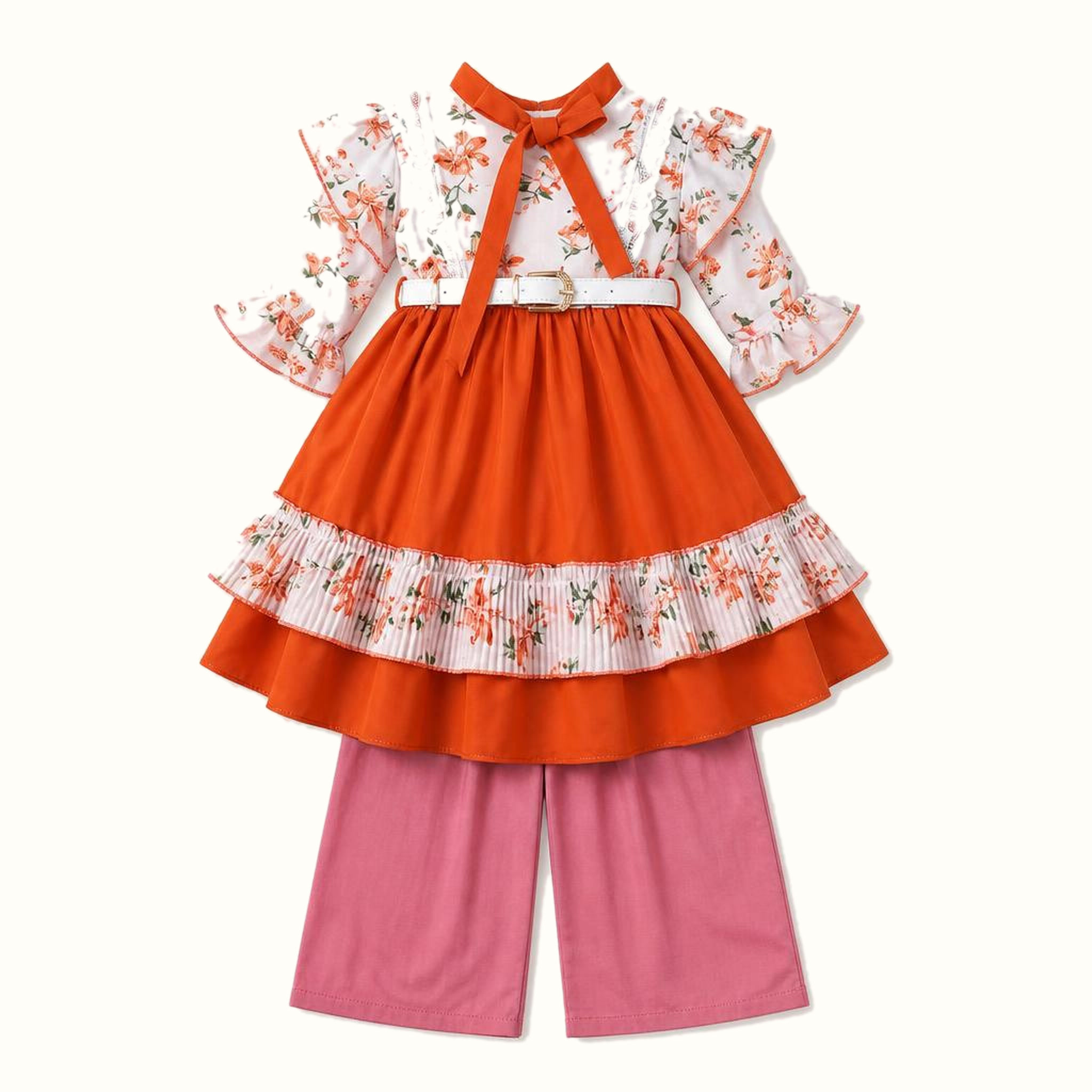 Girls' Floral Bow-Detail Dress Set - ZAH-1321