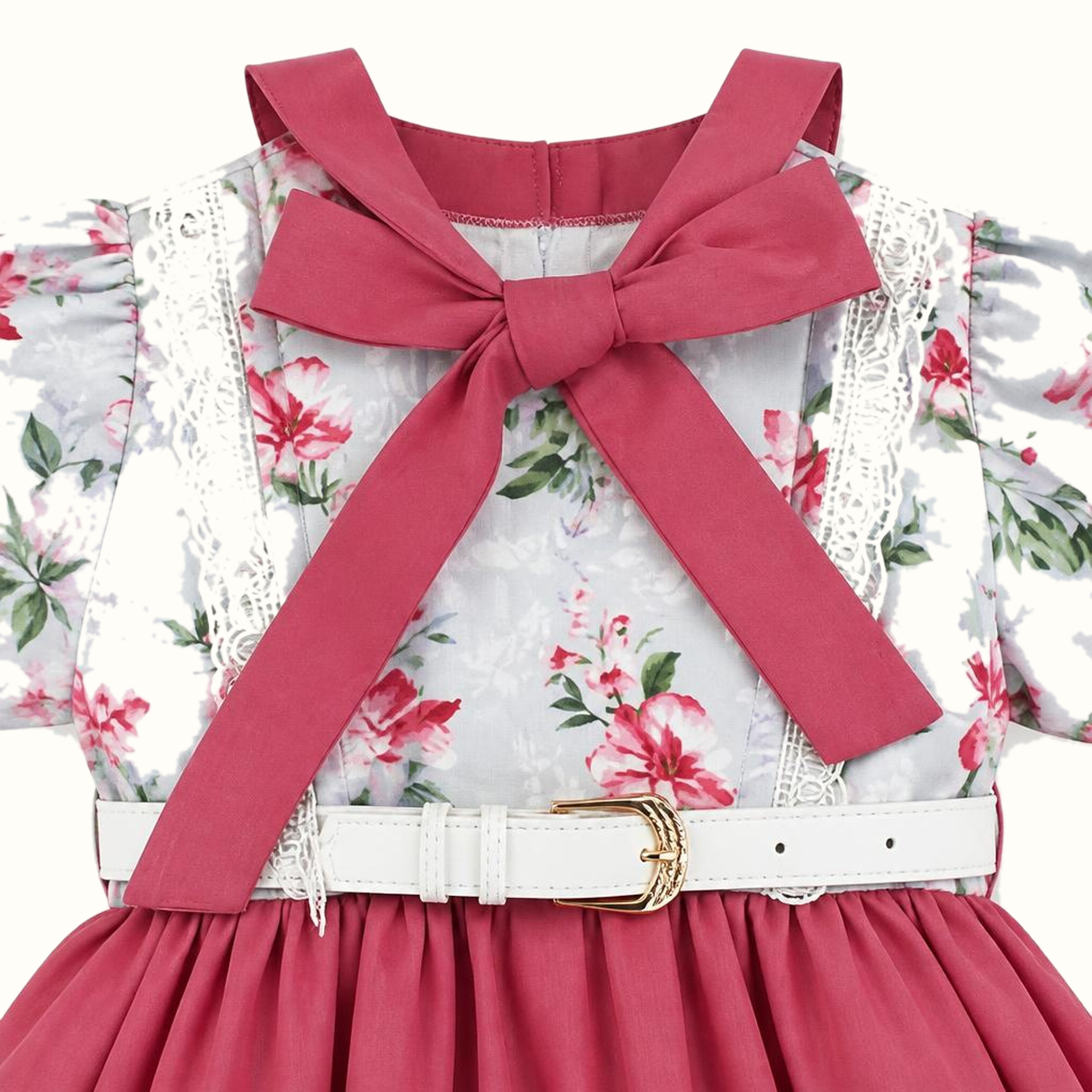 Girls' Floral Bow-Detail Dress Set - ZAH-1321