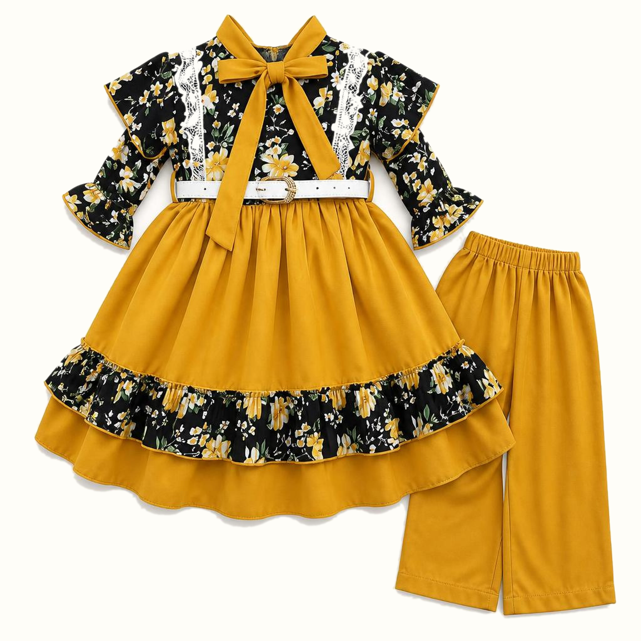 Girls' Floral Bow-Detail Dress Set - ZAH-1321
