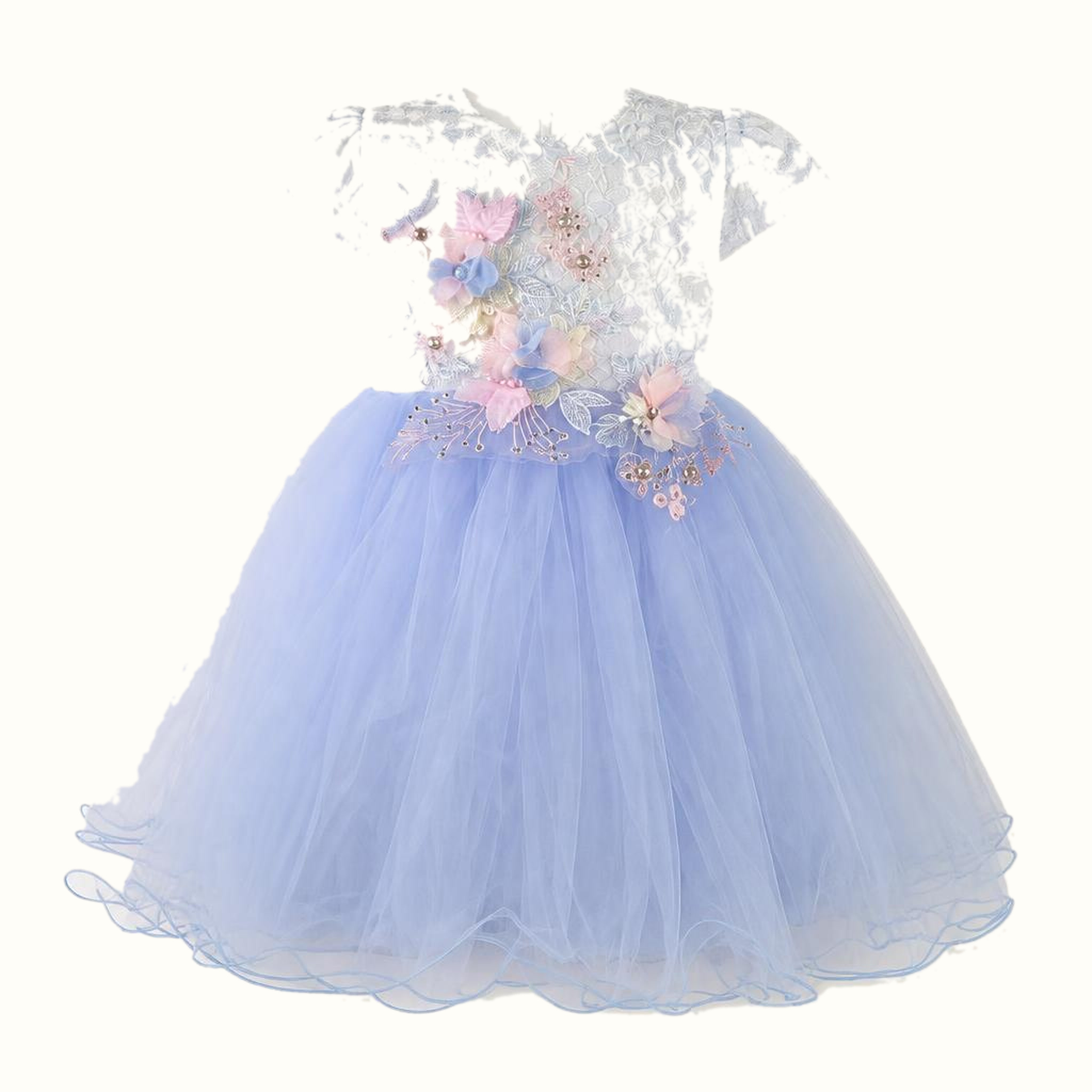 Girls' Embroidered Floral Tulle Dress - ZAH-1322A