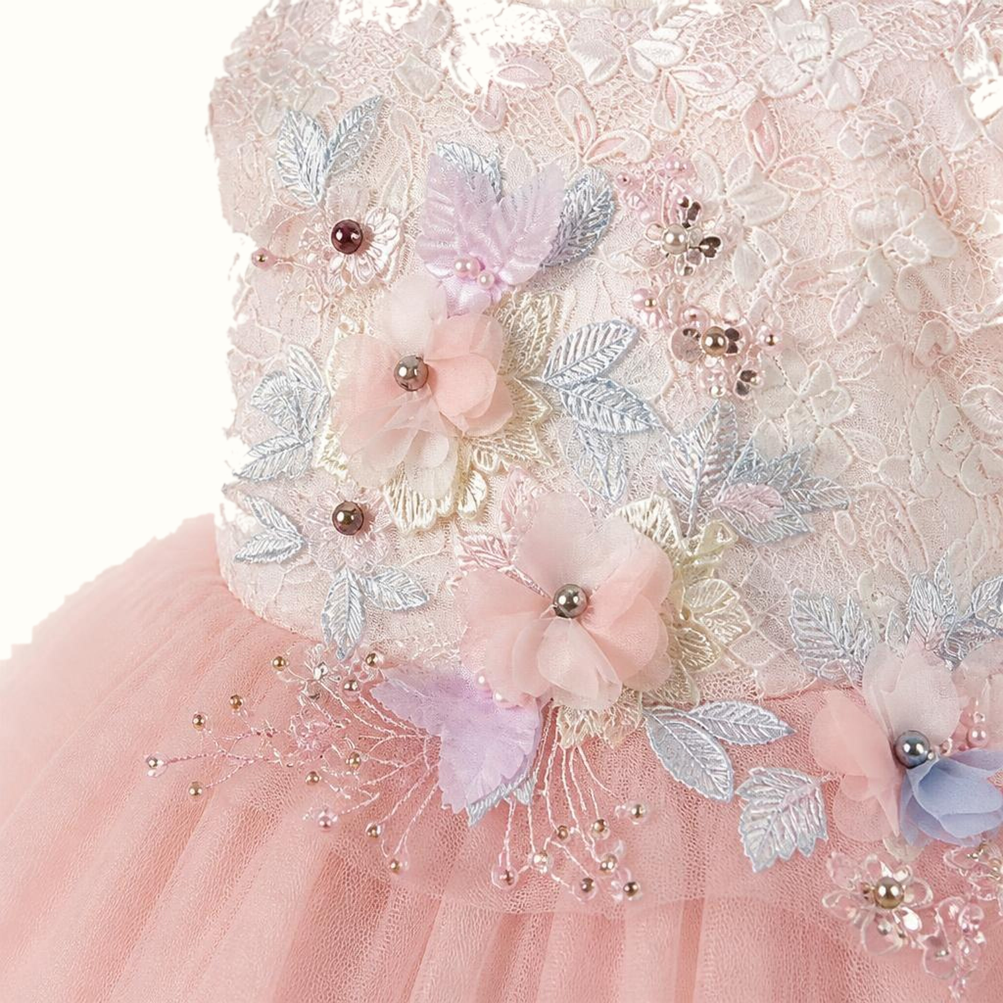 Girls' Embroidered Floral Tulle Dress - ZAH-1322A