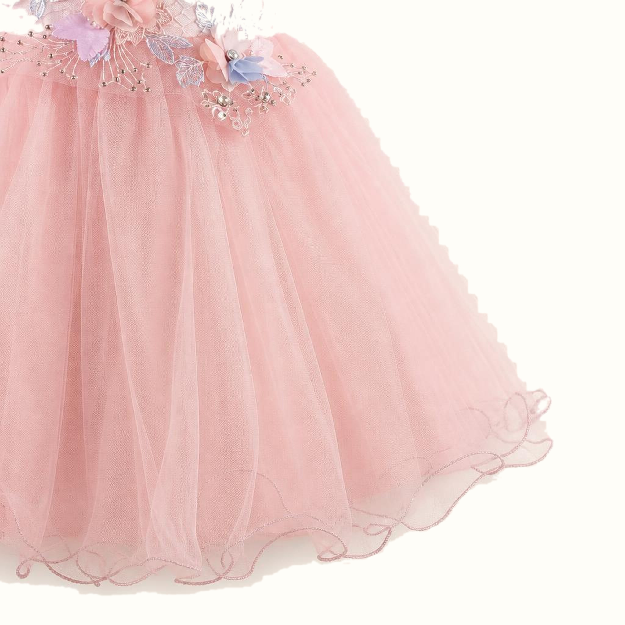 Girls' Embroidered Floral Tulle Dress - ZAH-1322A