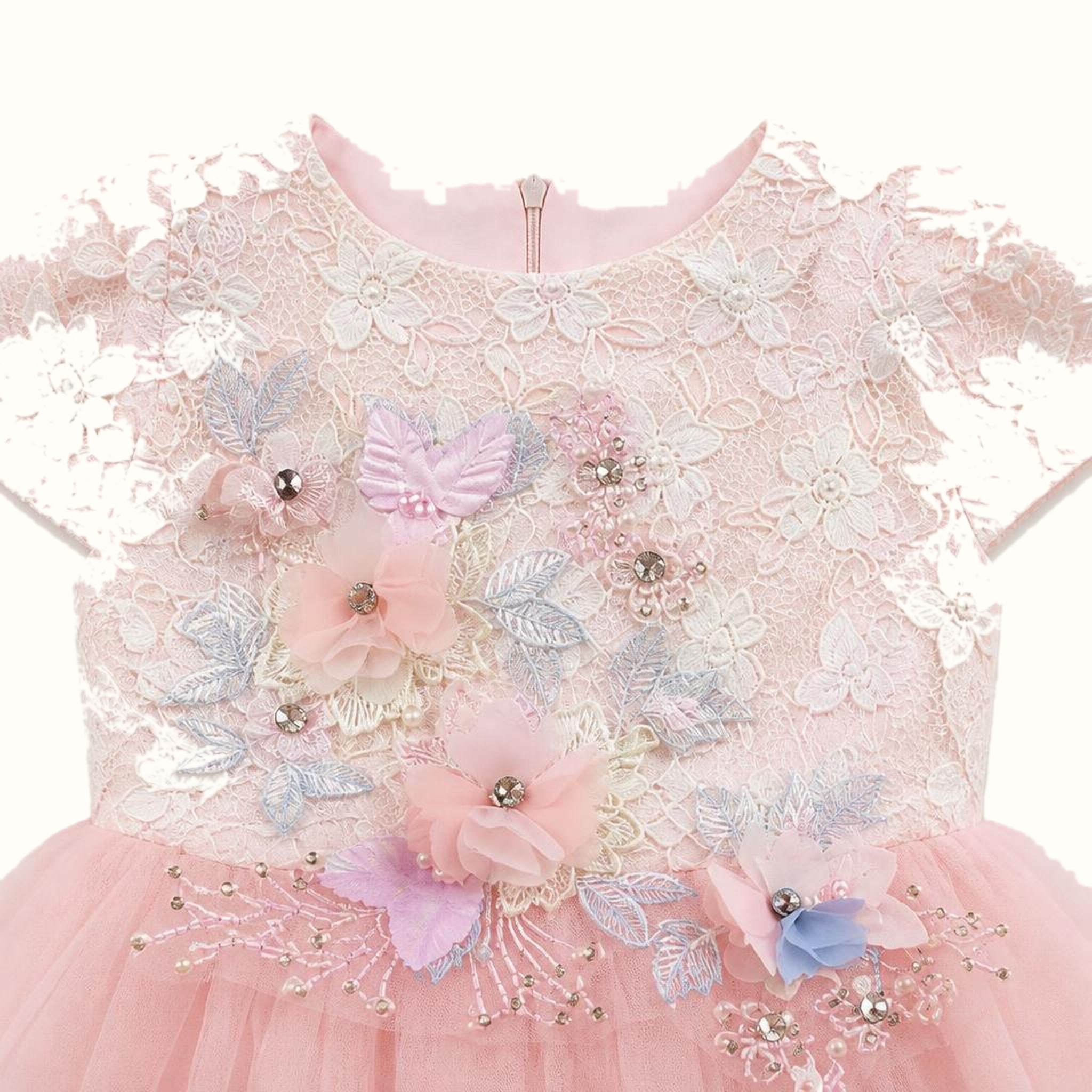 Girls' Embroidered Floral Tulle Dress - ZAH-1322A