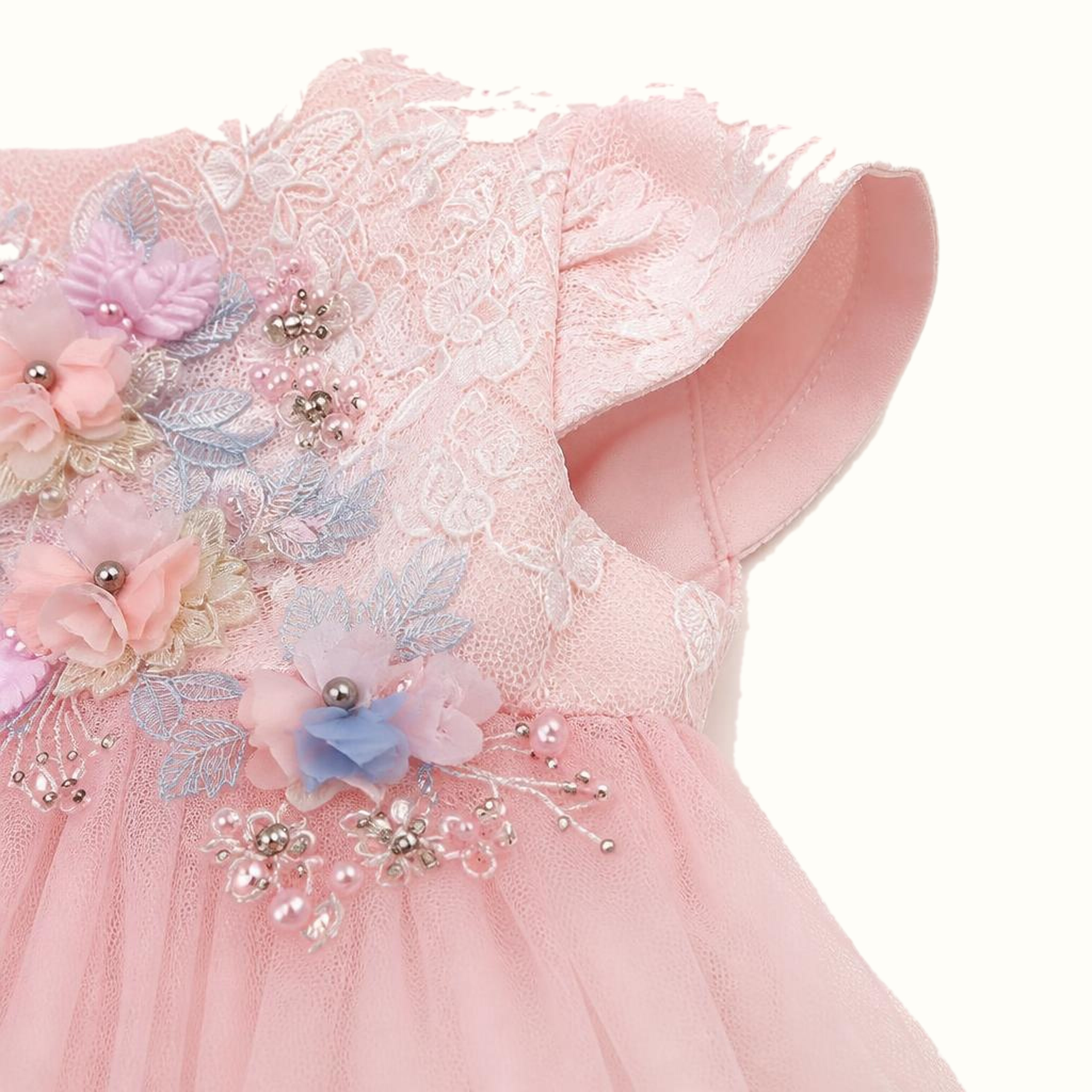 Girls' Embroidered Floral Tulle Dress - ZAH-1322A